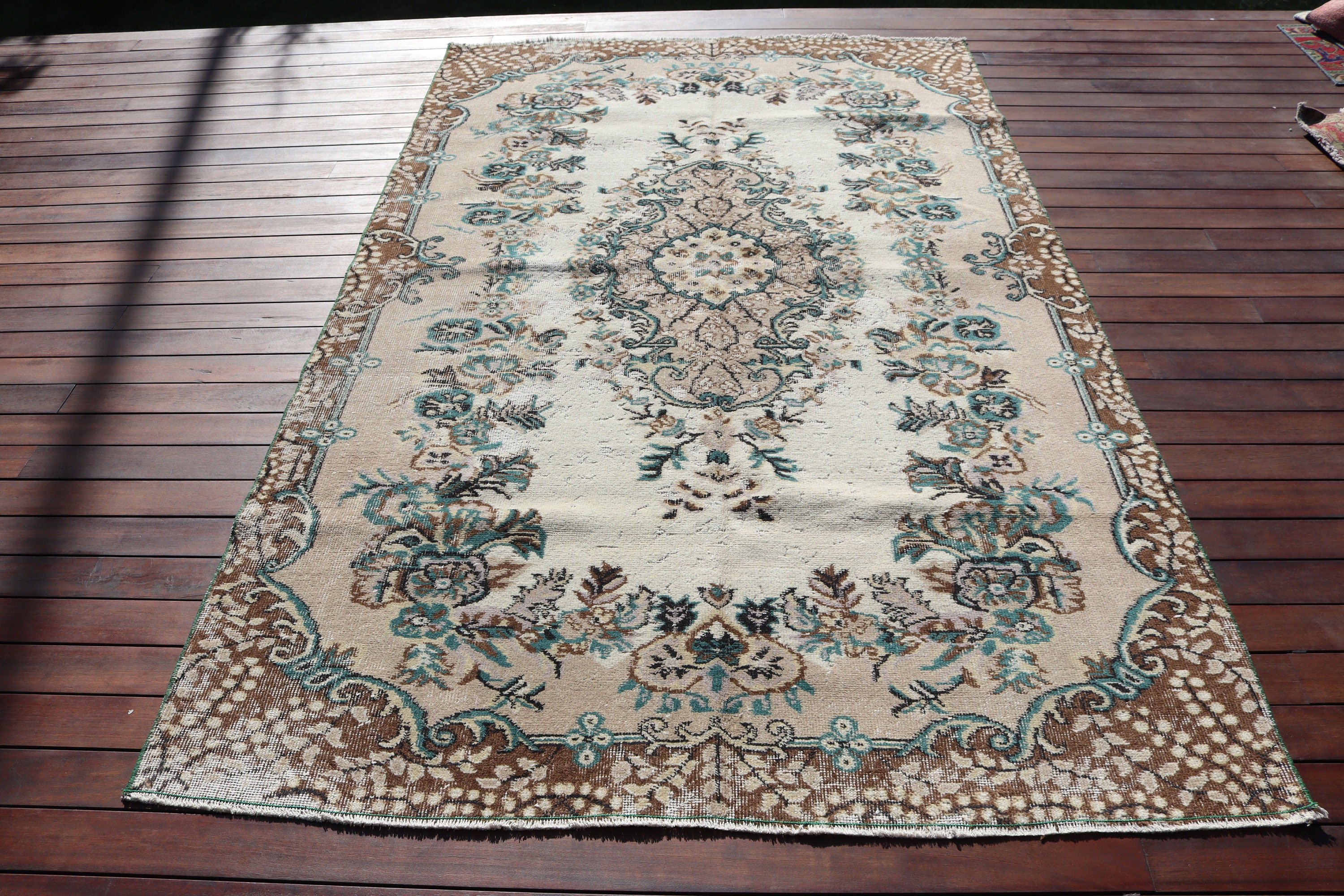 Oushak Halı, Büyük Oushak Halı, Bej Ev Dekorasyonu Halıları, 5.2x8.6 ft Büyük Halı, Vintage Halı, Modern Halılar, Türk Halısı, Büyük Boho Halısı