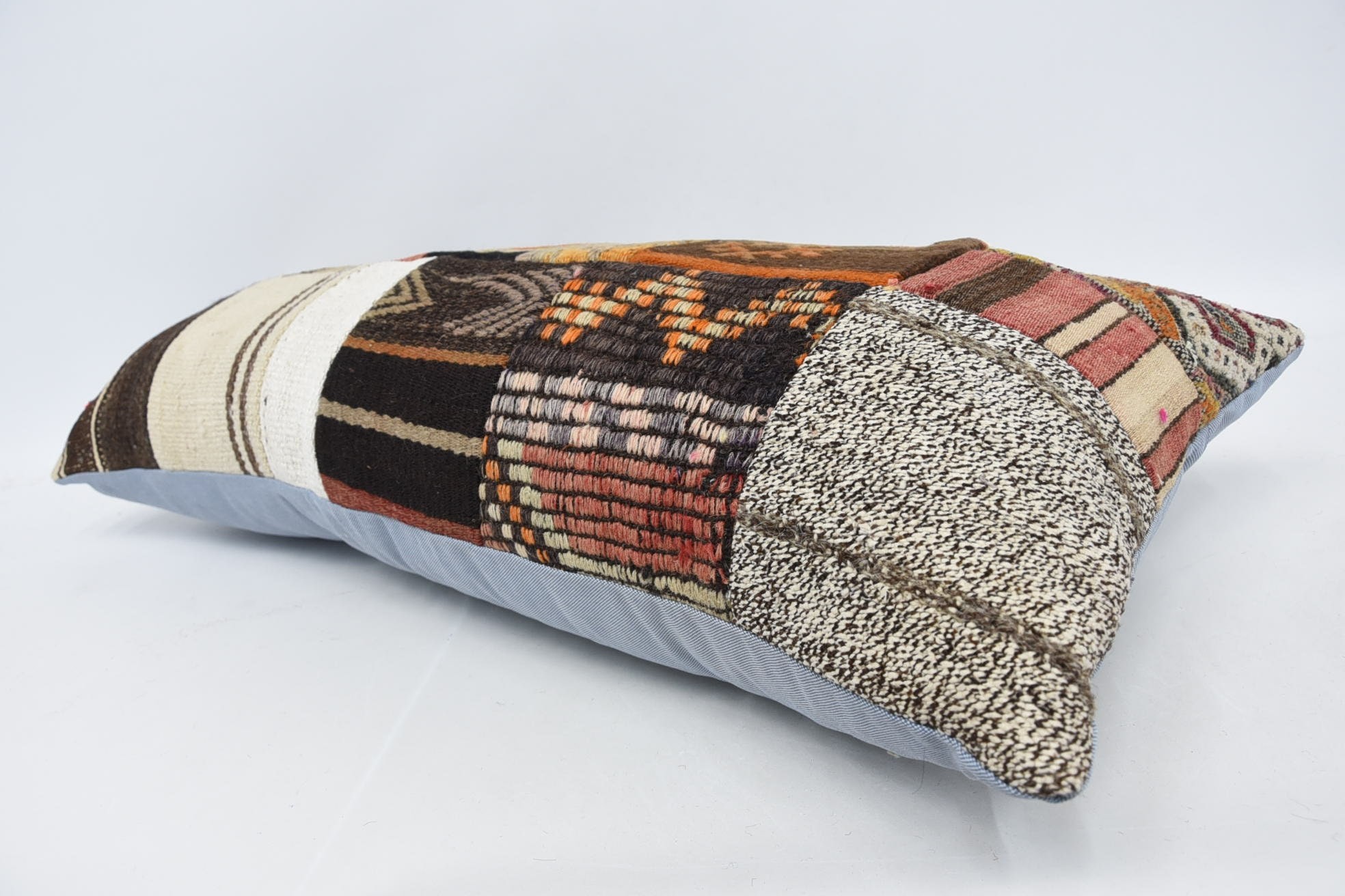 Kilim Minder Sham, Kanepe Yastık, Pamuklu Yastık, 16"x36" Kahverengi Yastık Kılıfı, Boho Kırlent Kılıfı, Vintage Yastık