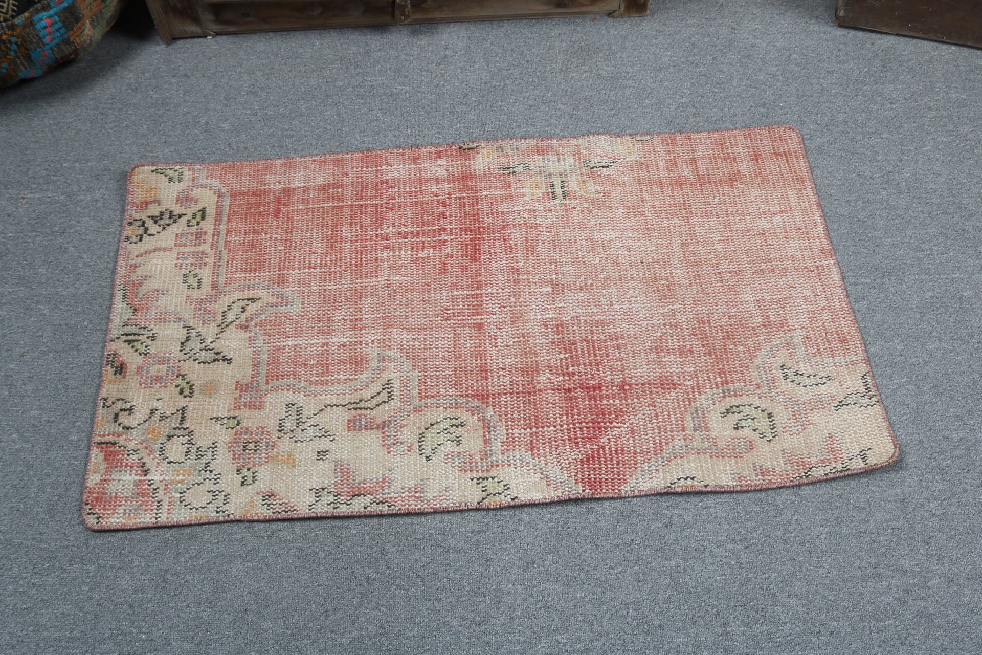 Entry Rug, Small Boho Rugs, Orange Luxury Rug, 2x3.6 ft Small Rugs, Turkish Rugs, Floor Rugs, Vintage Rug, Rugs for Nursery, Kitchen Rug