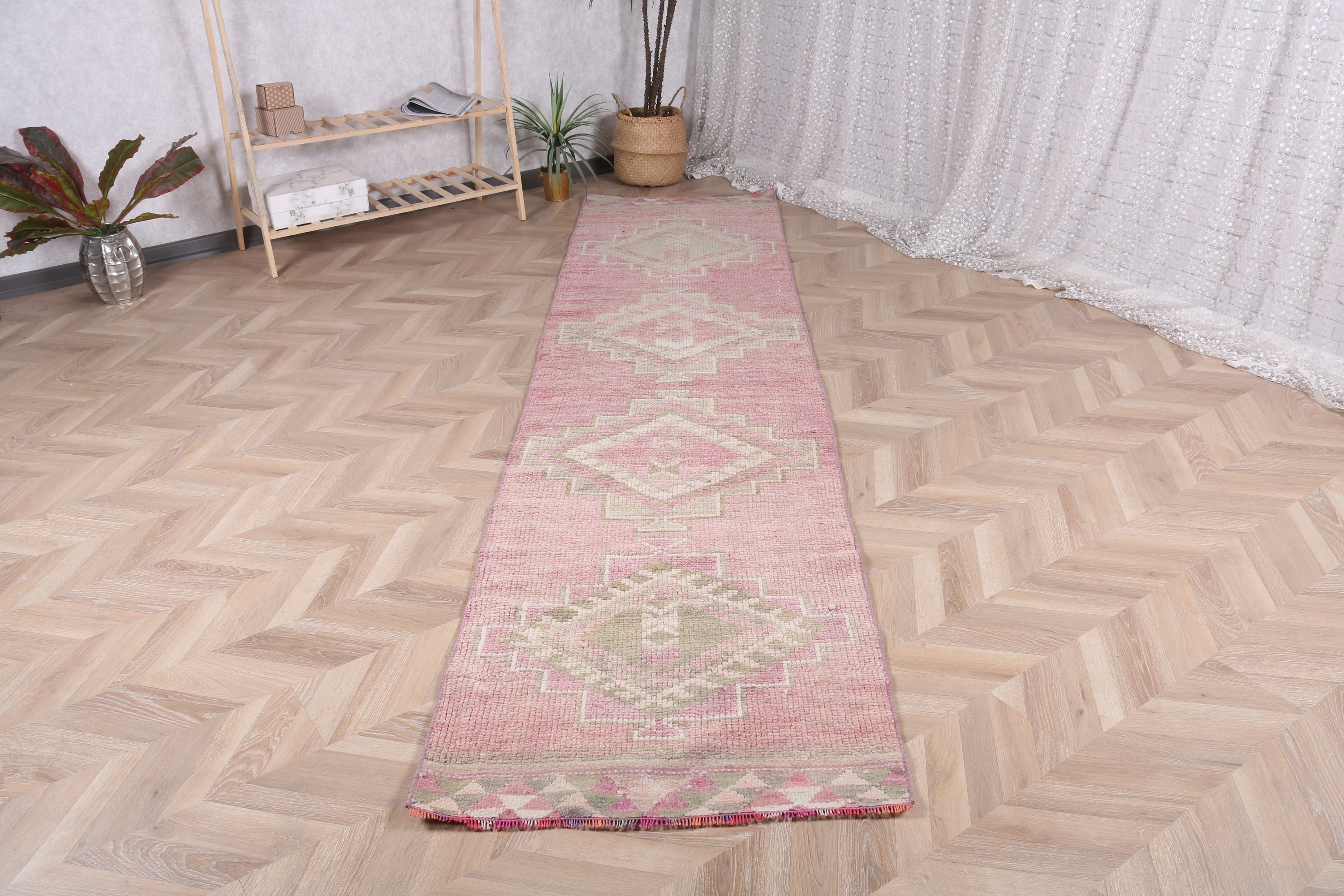 Turkish Rugs, Bedroom Rugs, 2.6x10.9 ft Runner Rugs, Vintage Rugs, Stair Rugs, Pink Kitchen Rug, Anatolian Rug, Corridor Rug, Modern Rug