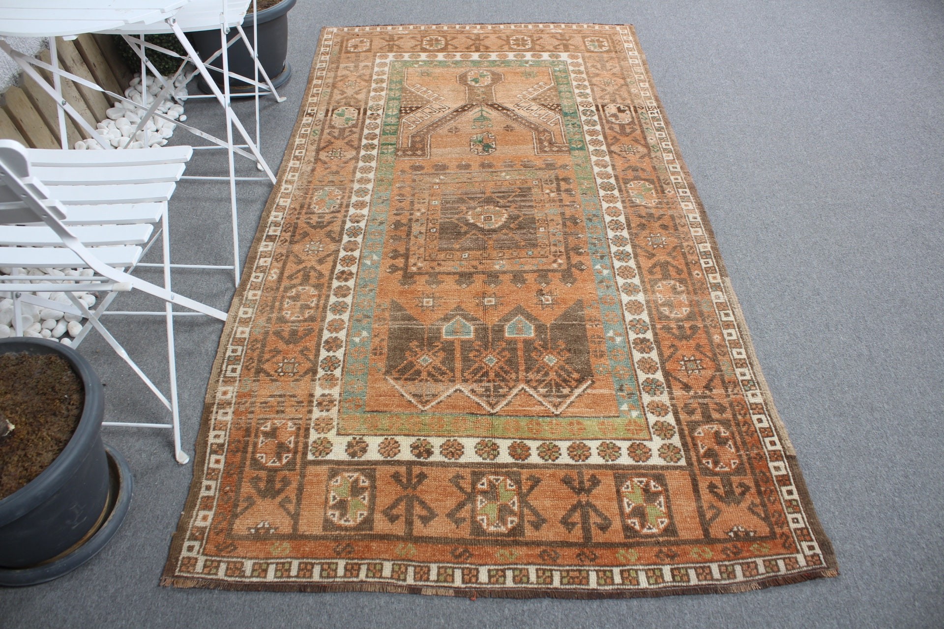 Vintage Rug, Home Decor Rug, 4x7.6 ft Area Rug, Indoor Rug, Rugs for Bedroom, Orange Bedroom Rug, Turkish Rugs, Kitchen Rug, Oriental Rug