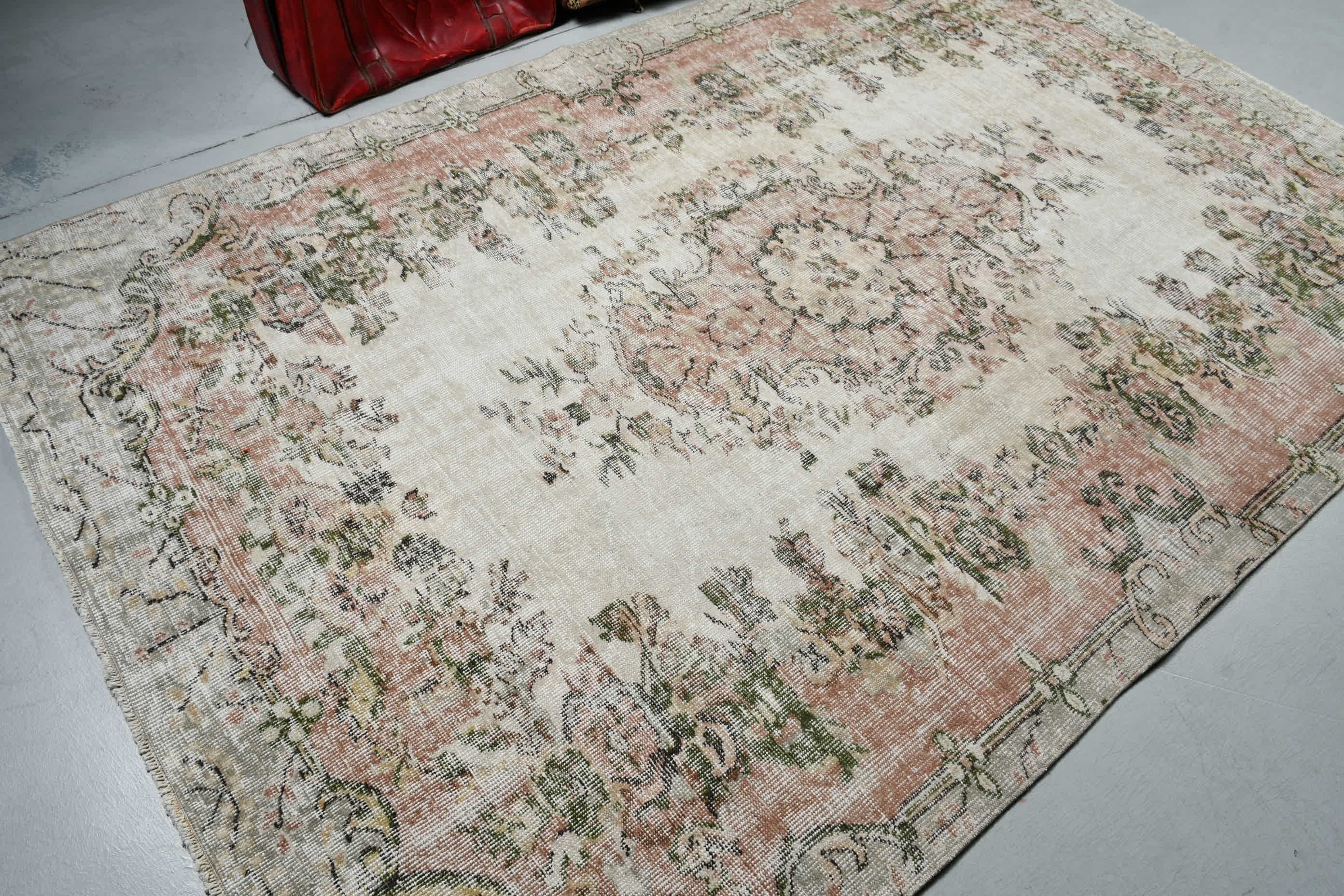 Vintage Rug, Oushak Rugs, Bedroom Rug, Moroccan Rug, Turkish Rug, Salon Rug, 5.9x8.9 ft Large Rug, Rugs for Dining Room, Beige Wool Rugs