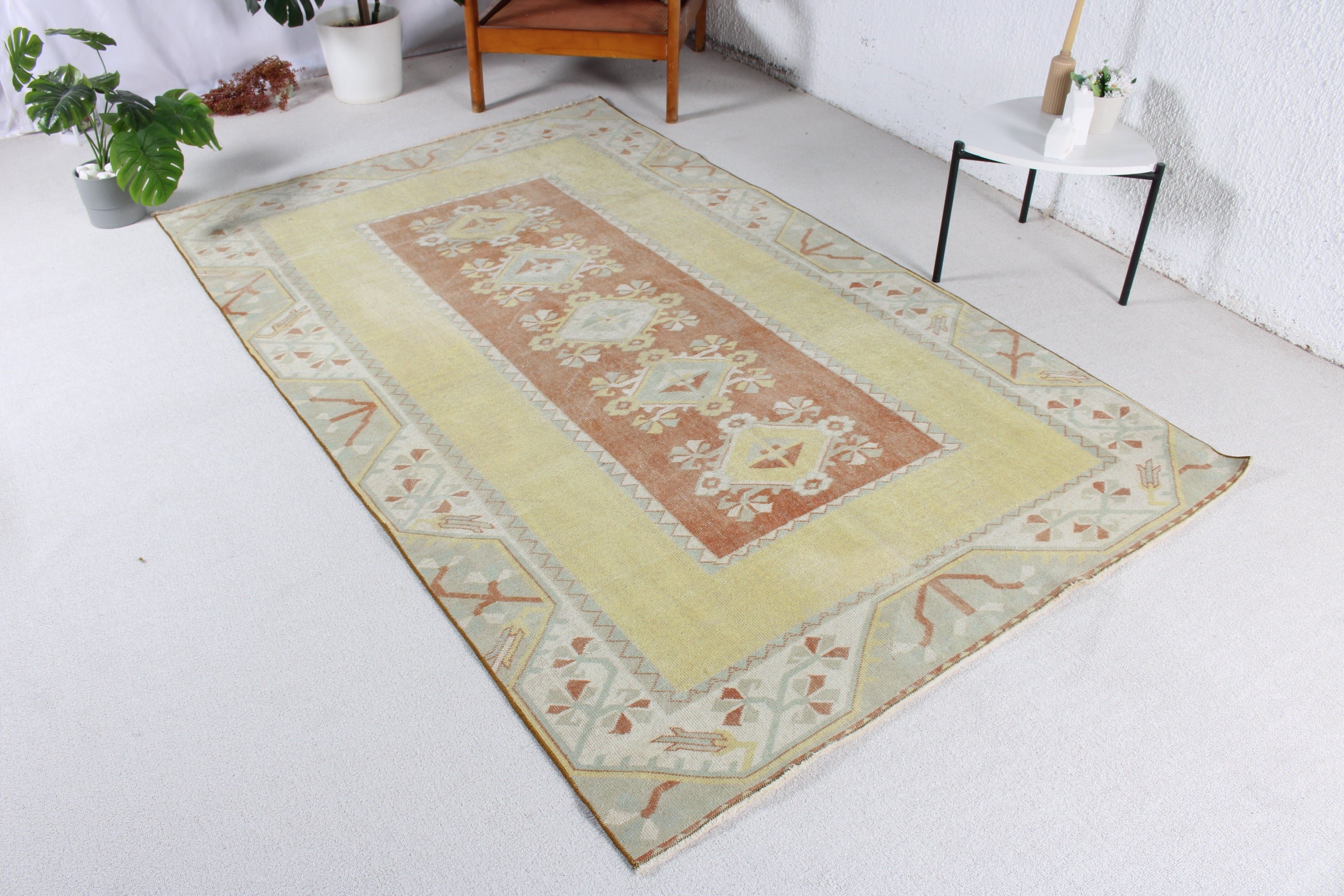 4.7x7.8 ft Area Rugs, Vintage Rugs, Turkish Rug, Yellow Cool Rug, Antique Rugs, Kitchen Rug, Rugs for Indoor, Boho Area Rug, Luxury Rugs