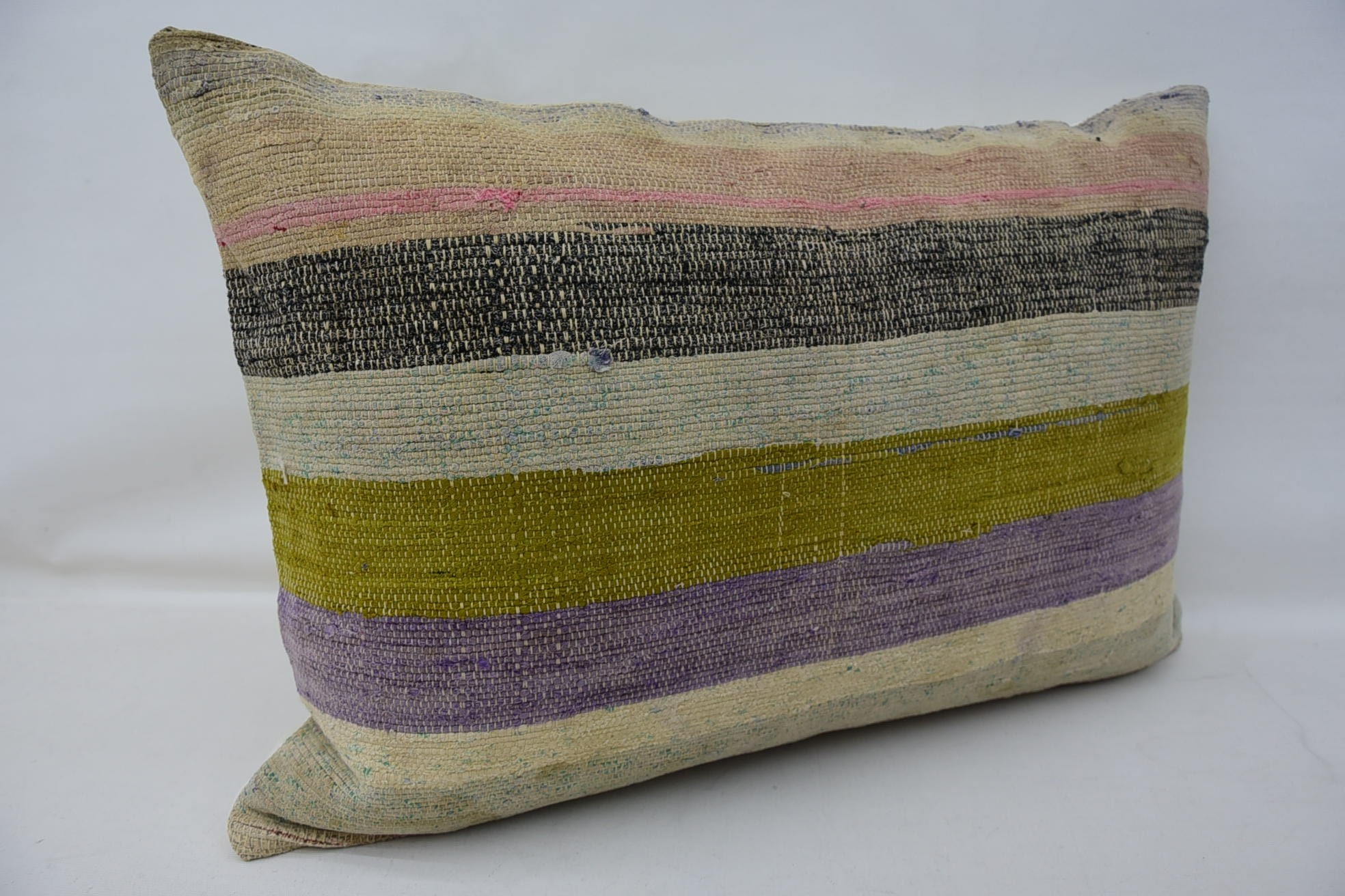 Gift Pillow, Ethnical Kilim Rug Pillow, 16"x24" Green Cushion Case, Throw Kilim Pillow, Outdoor Throw Cushion, Turkish Rugs Pillow Case