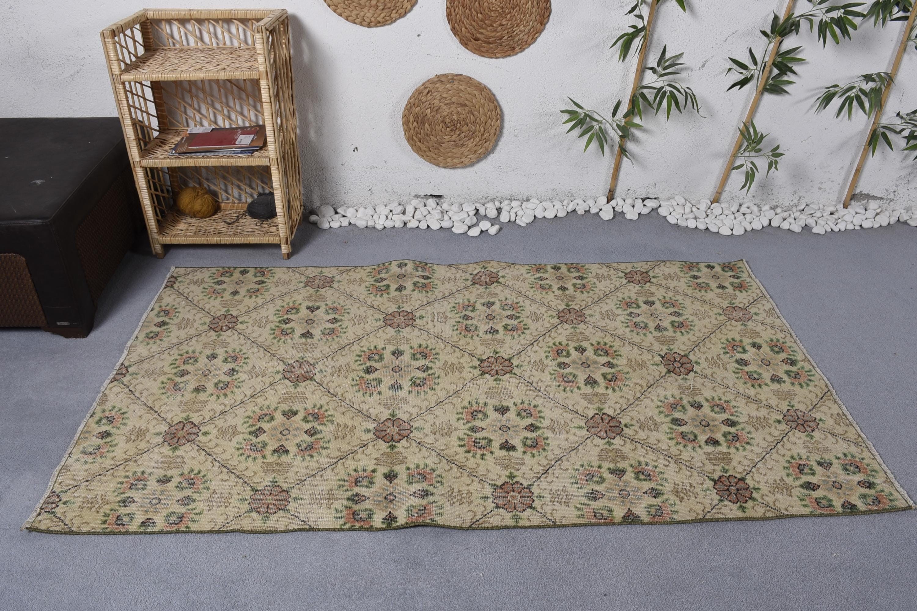 3.8x6.6 ft Area Rugs, Nursery Rugs, Home Decor Rug, Turkish Rugs, Living Room Rugs, Beige Wool Rugs, Office Rug, Vintage Rugs, Luxury Rug