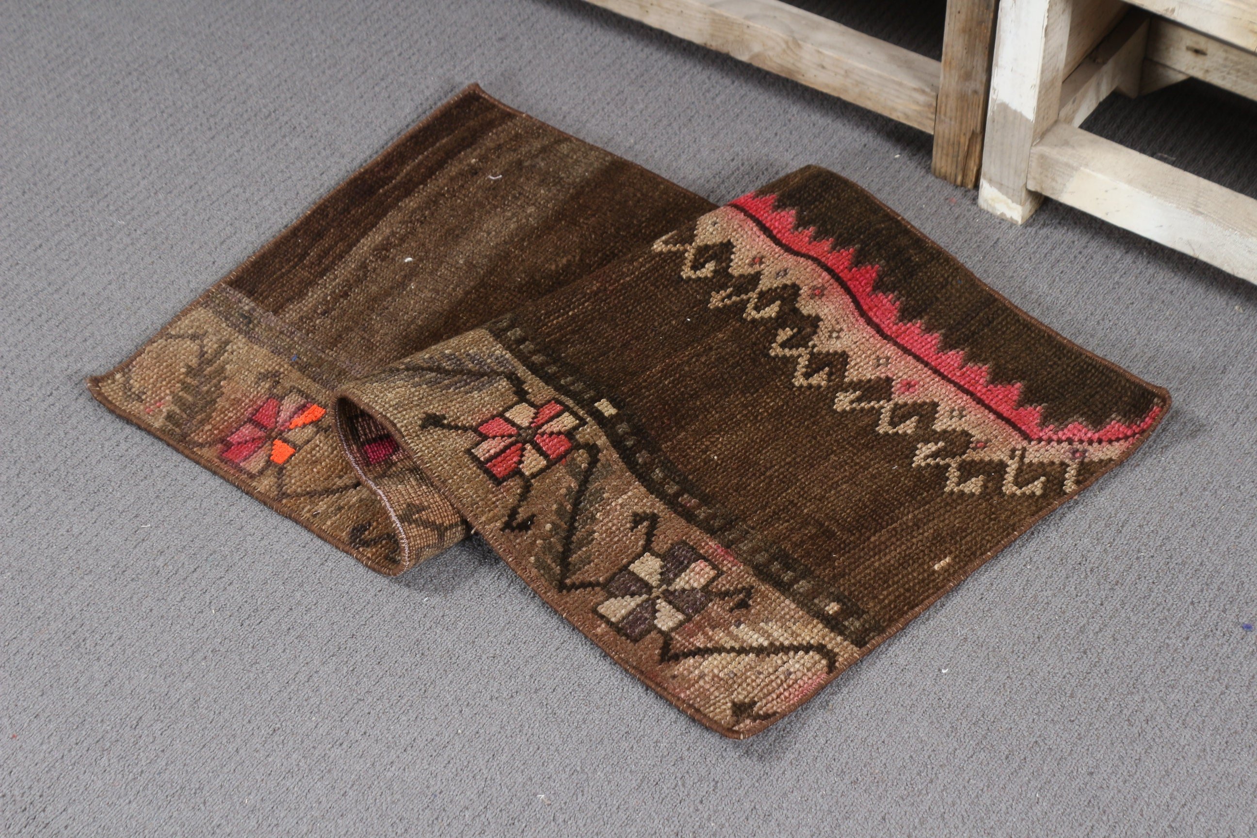 Bedroom Rugs, Turkish Rug, 1.6x3.3 ft Small Rug, Rugs for Entry, Oriental Rugs, Car Mat Rug, Brown Antique Rug, Antique Rug, Vintage Rug