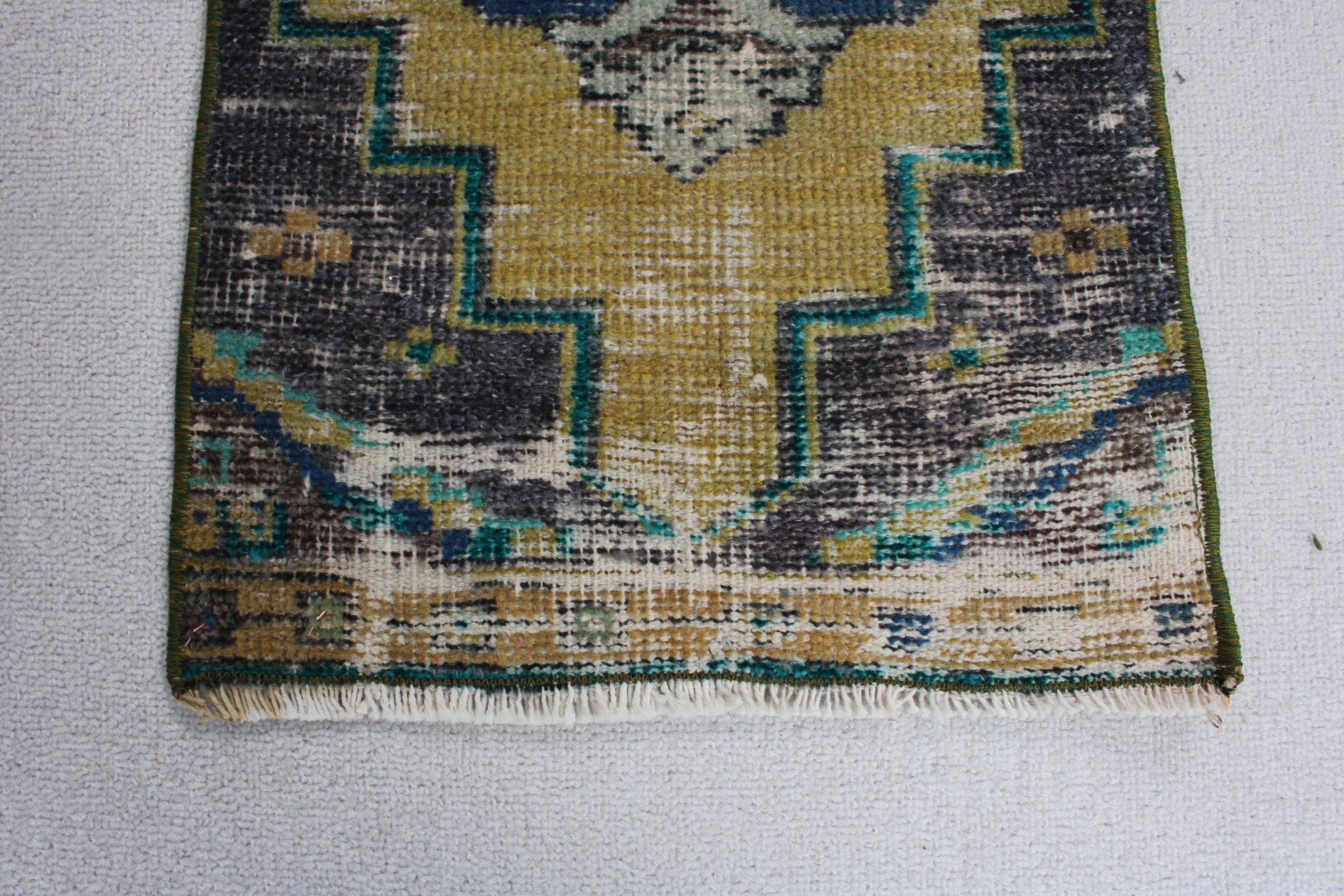 Vintage Halı, 1.2x3 ft Küçük Halı, Yeşil Oushak Halılar, Yün Halı, Küçük Boho Halılar, Türk Halıları, Araba Paspas Halıları, Araba Paspas Halıları