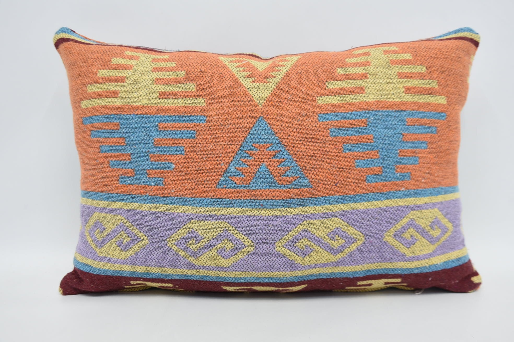 Pillow for Couch, Vintage Kilim Throw Pillow, Anatolian Pillow Case, Ethnical Kilim Rug Pillow, 16"x24" Blue Cushion Case