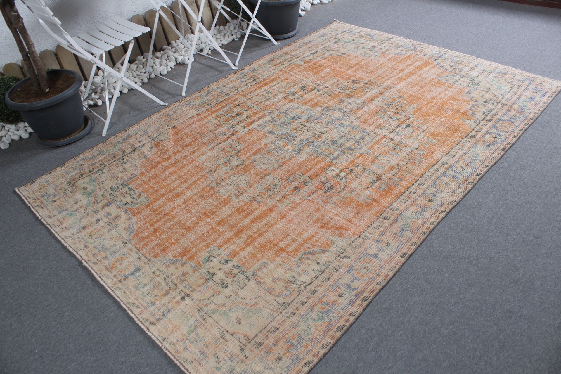 Bedroom Rug, Orange Kitchen Rugs, Turkish Rug, 5.6x8.5 ft Large Rug, Turkey Rug, Salon Rug, Anatolian Rugs, Vintage Rug, Dining Room Rug