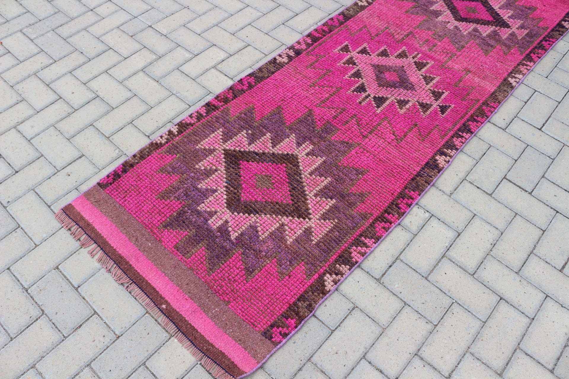 Koridor Halısı, Koşucu Halıları, Türk Halısı, Vintage Halılar, Dekoratif Halı, Pembe Oryantal Halı, Havalı Halı, 2,6x9,8 ft Runner Halıları