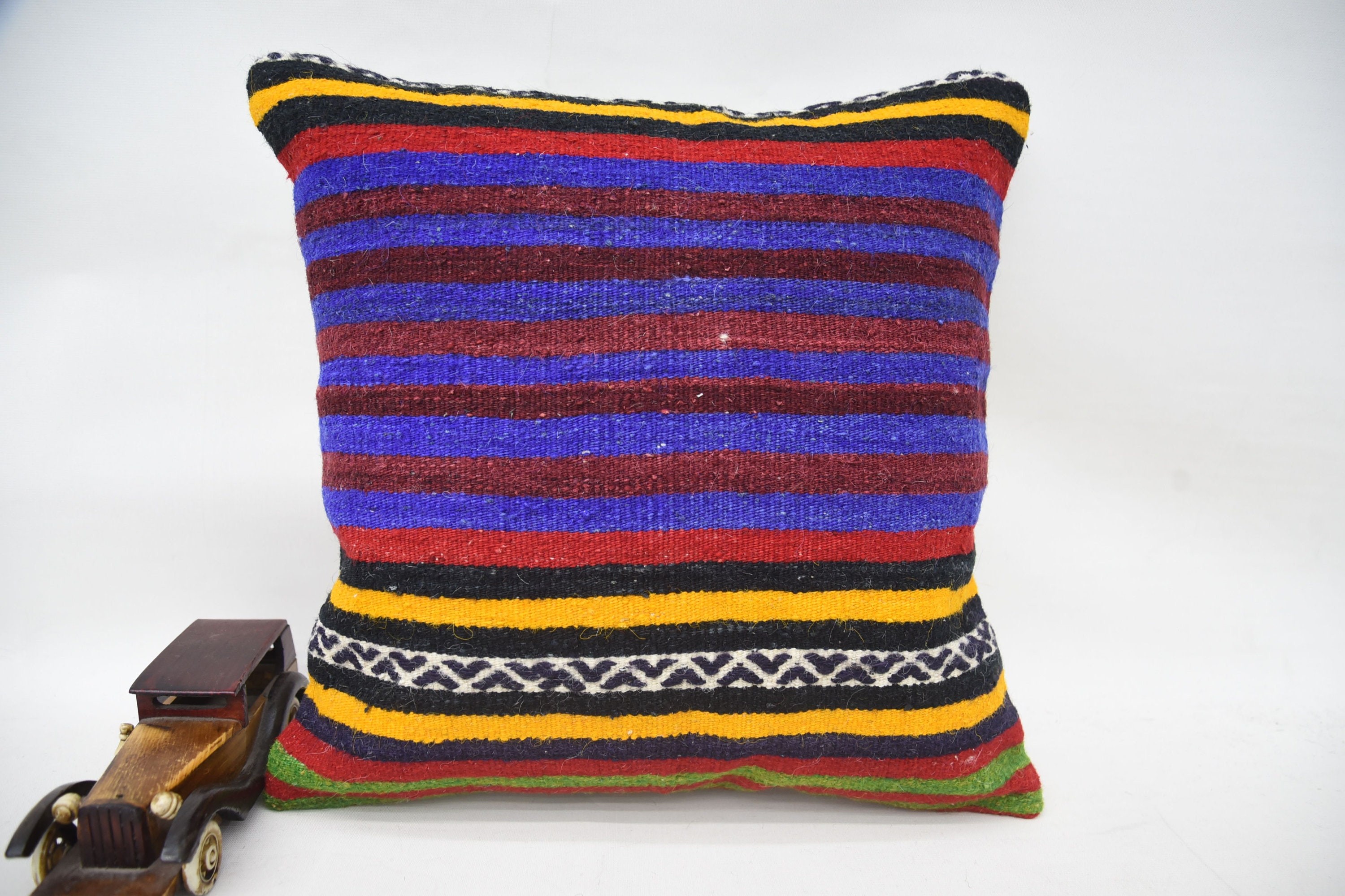 Kilim Pillow Cover, Art Deco Pillow, Vintage Kilim Throw Pillow, Custom Pillow Case, 18"x18" Blue Pillow, Pillow for Couch