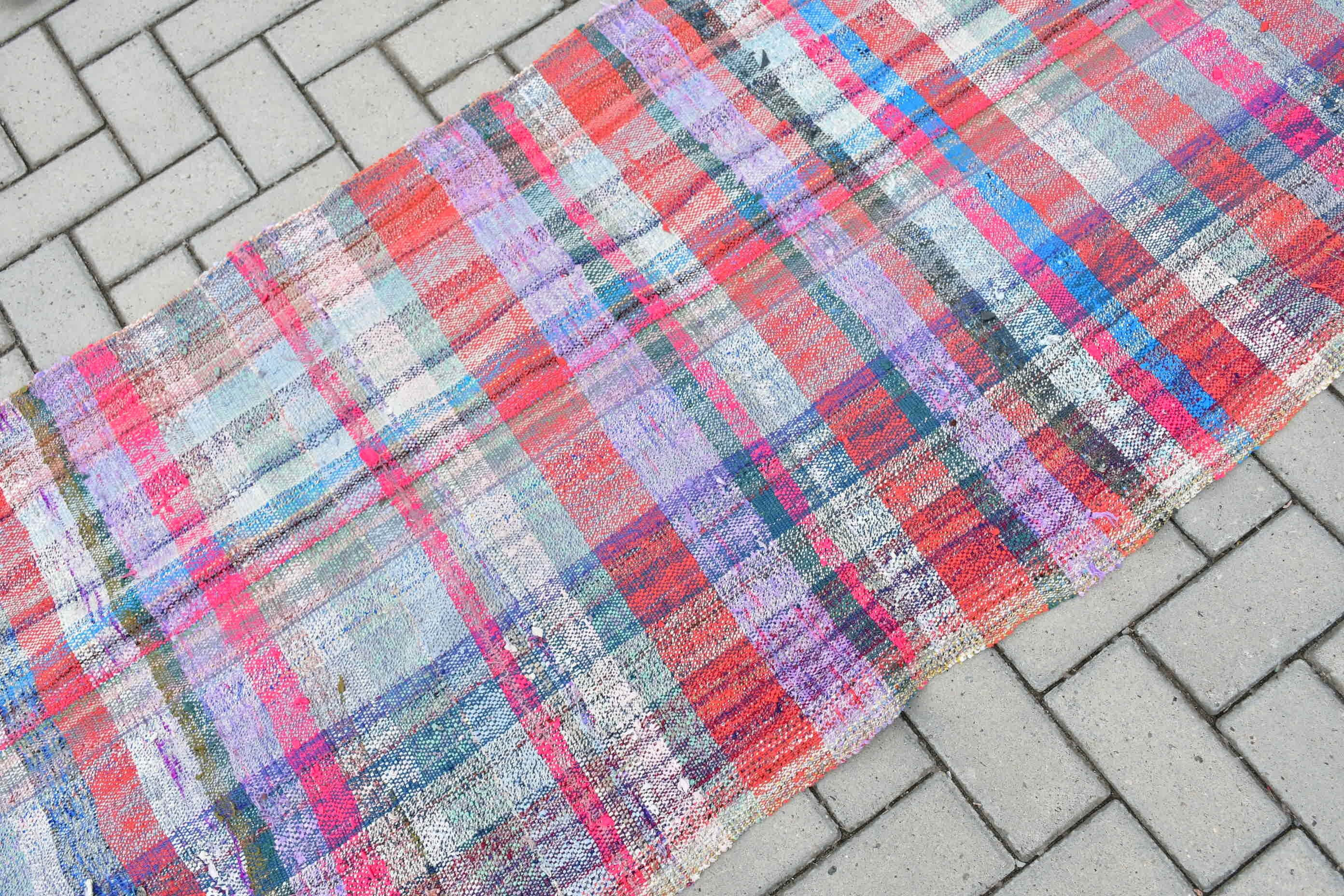 Floor Rugs, Stair Rug, Vintage Rug, Turkish Rug, 2.6x11.5 ft Runner Rugs, Kilim, Wool Rug, Hand Woven Rug, Blue Wool Rugs, Rugs for Runner