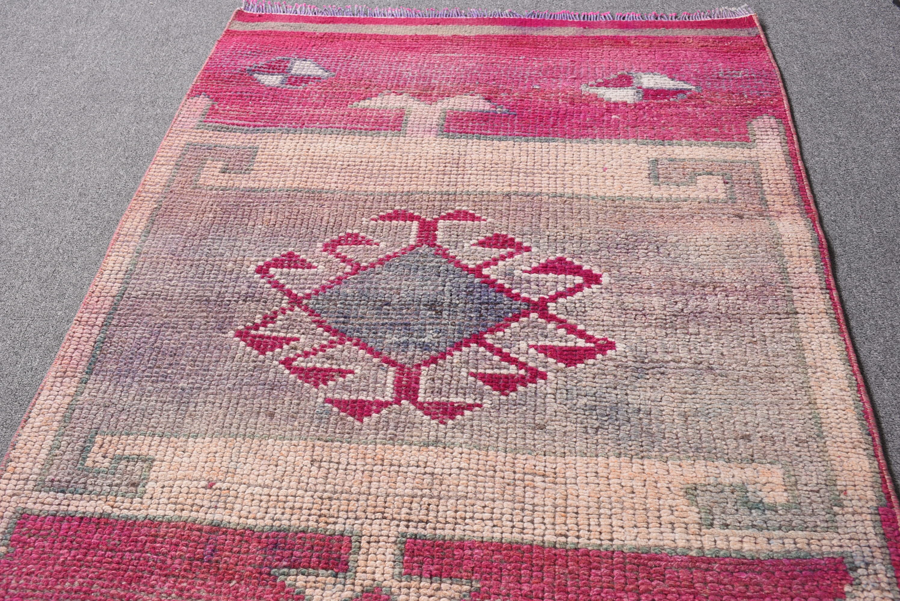 Pink Moroccan Rug, Wool Rug, 3x10.5 ft Runner Rug, Rugs for Corridor, Oushak Rug, Kitchen Rug, Hallway Rugs, Vintage Rug, Turkish Rugs