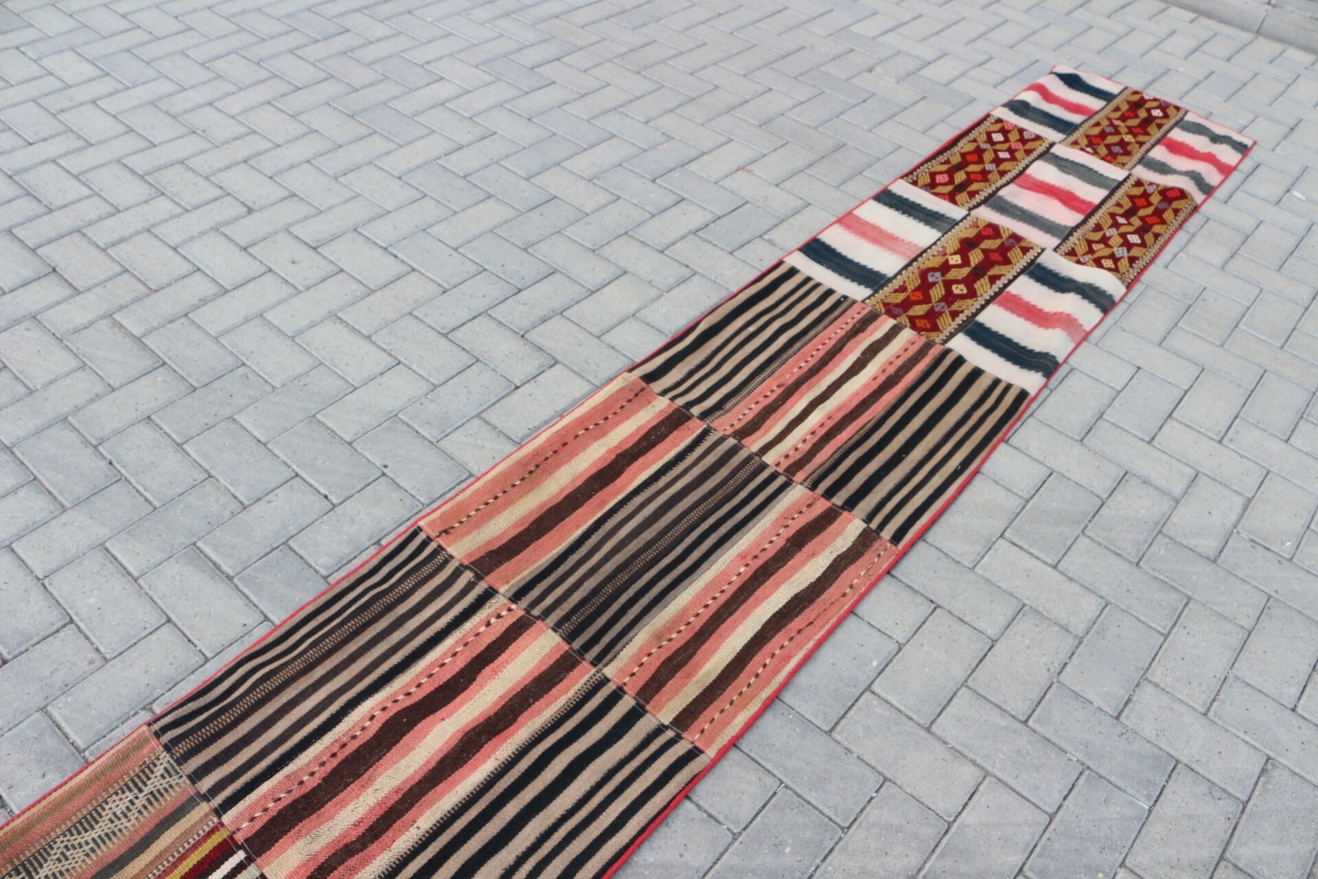 Kahverengi Yatak odası Kilim, Antik Kilim, Nostaljik Kilim, Merdiven Kilim, Yolluk Kilim, Yolluk Kilim, 61x610 cm Yolluk Kilim