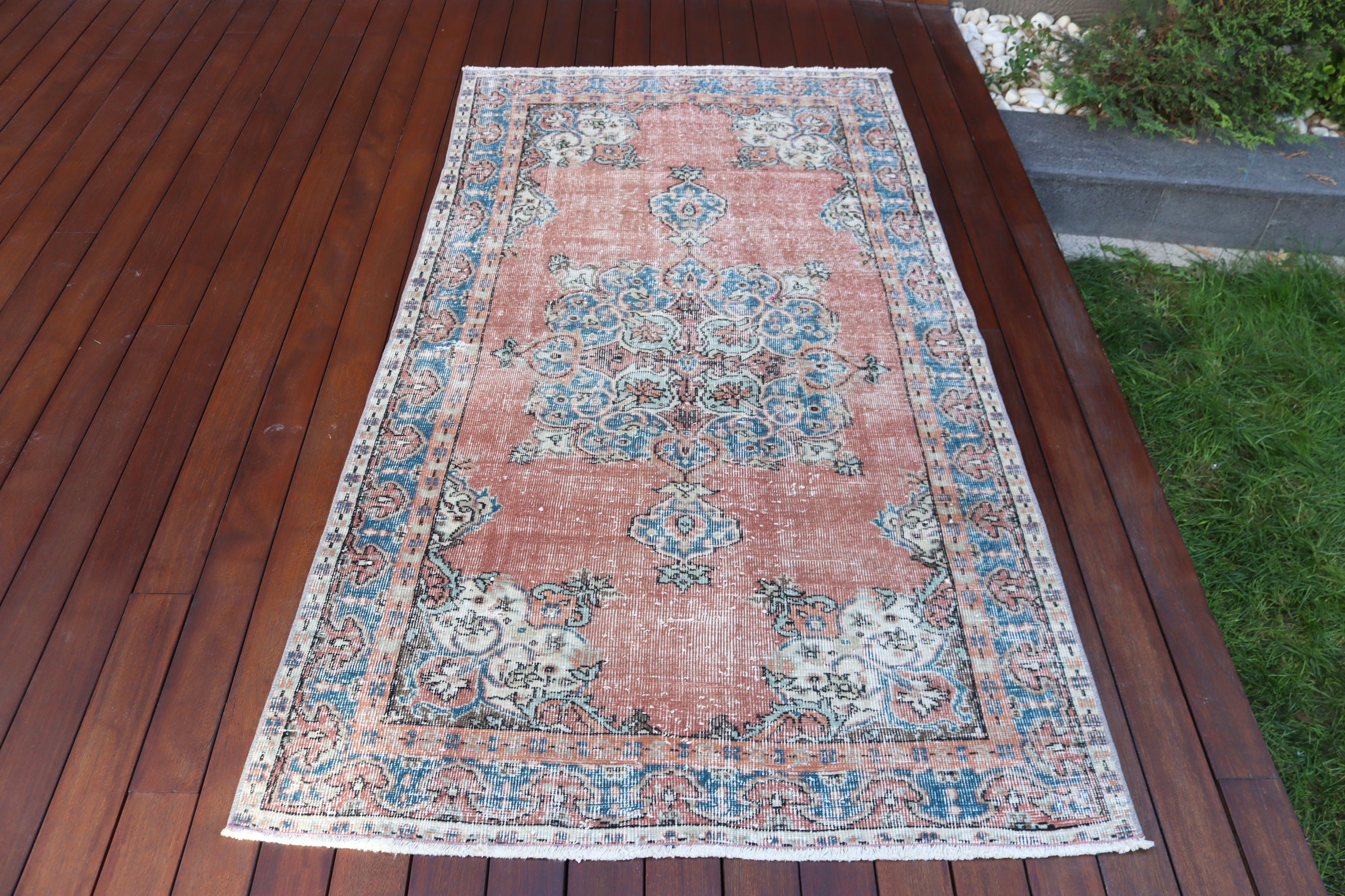 Vintage Rugs, Oushak Rugs, Nursery Rug, Bedroom Rugs, 3.7x6.6 ft Area Rug, Orange Anatolian Rug, Turkish Rugs, Handwoven Rug, Antique Rug