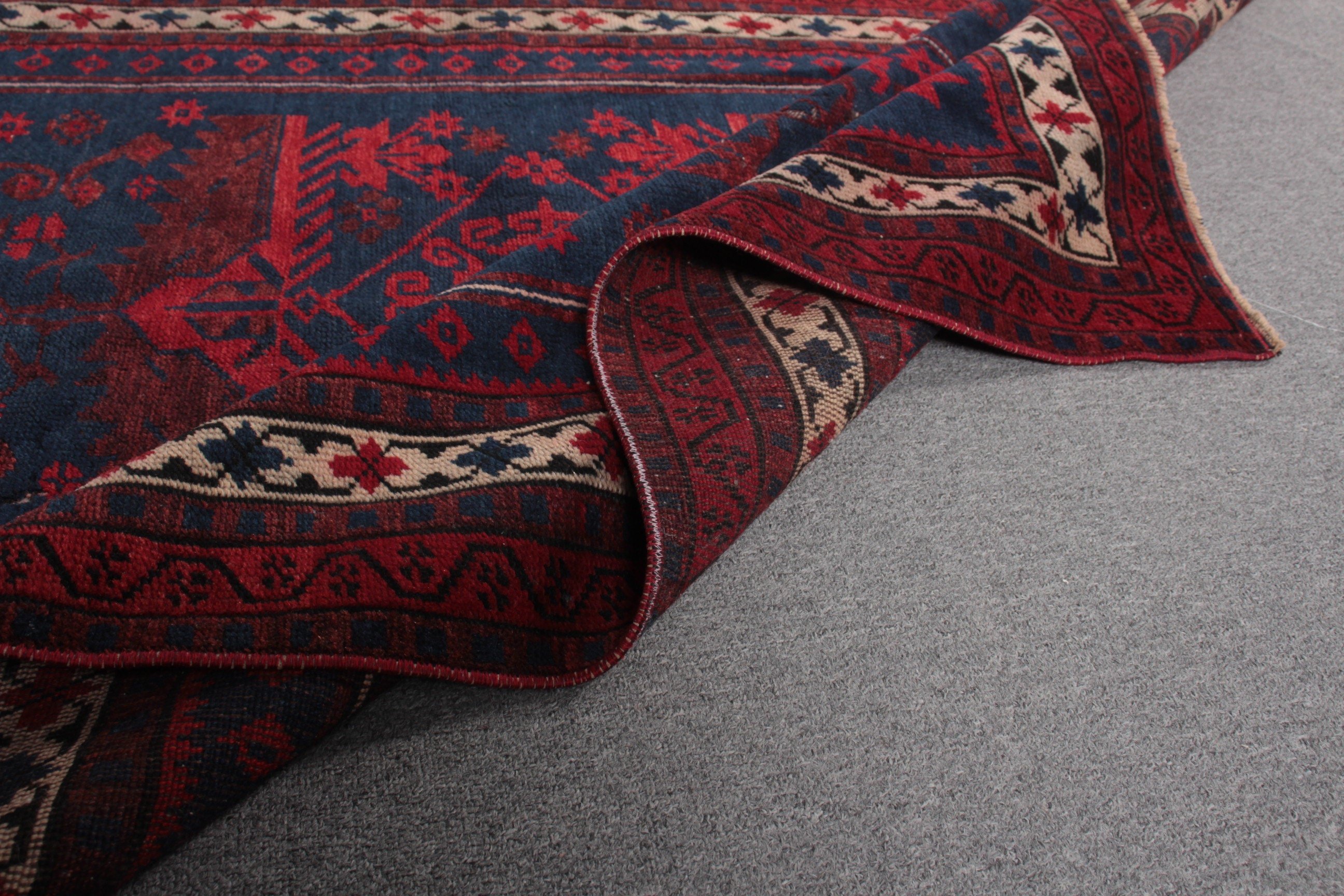 Mavi 3.6x6.1 ft Accent Halı, Vintage Halı, Yün Halı, Sanat Halıları, Ev Dekorasyonu Halıları, Yatak Odası Halıları, Çocuk Halıları, Kilim, Türk Halıları