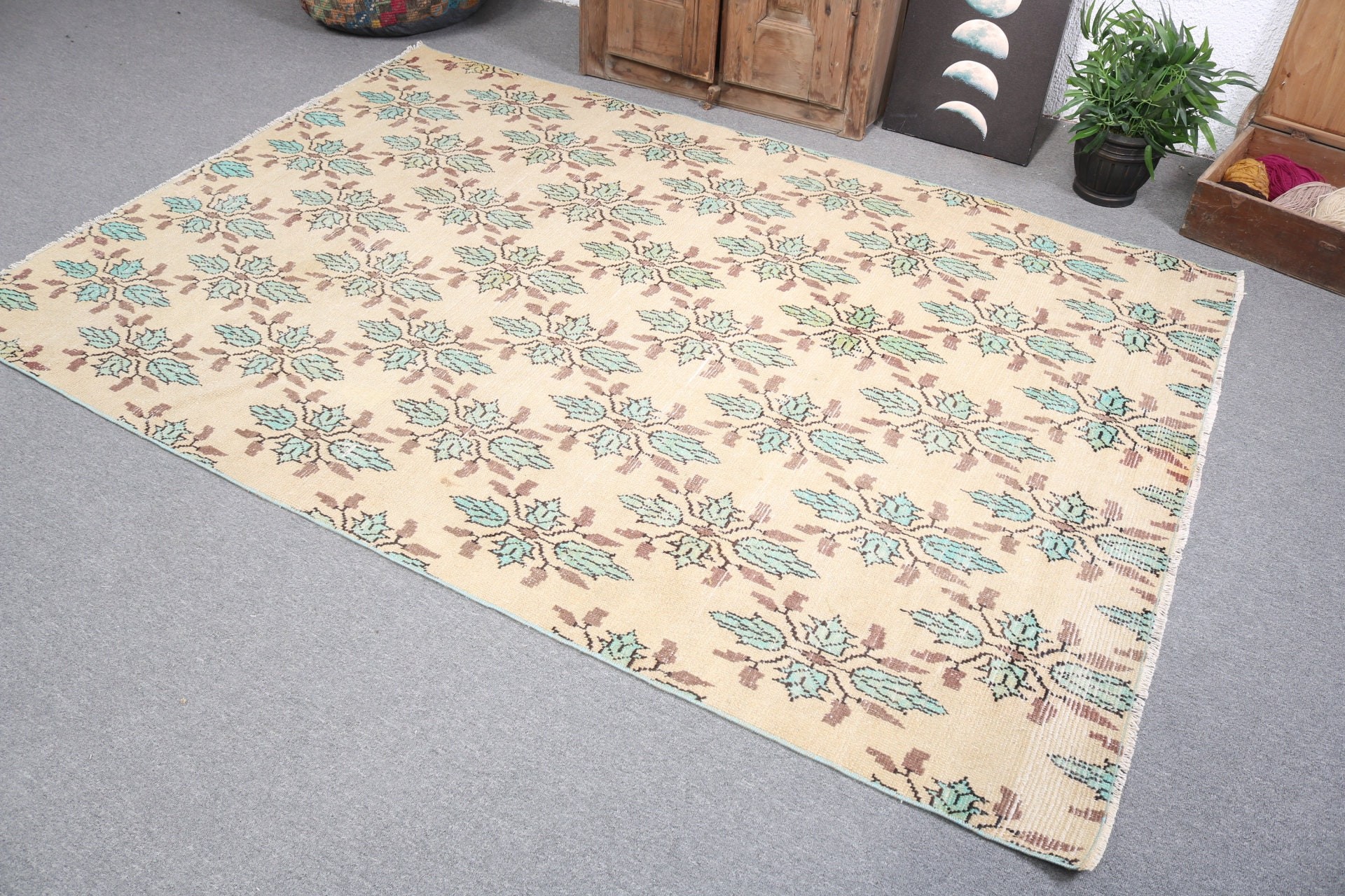 5.4x7.8 ft Büyük Halı, Vintage Halı, Boho Halılar, Kahverengi Modern Halılar, Aztek Halısı, Büyük Boho Halıları, Açıklama Halıları, Türk Halısı, Yemek Odası Halıları