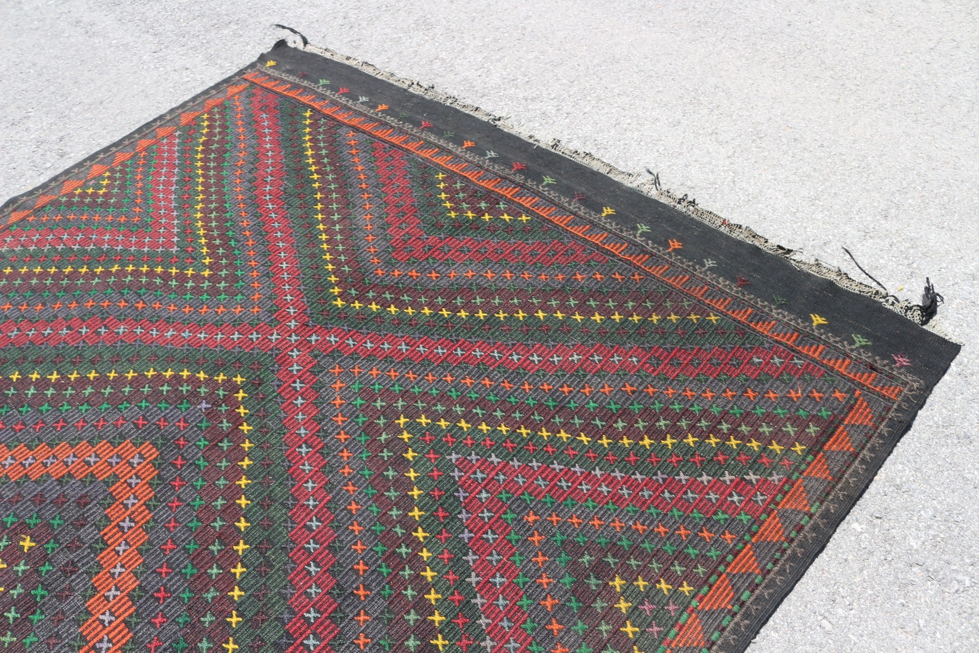 Salon Halısı, Yer Halısı, Vintage Halı, 6.9x11.1 ft Büyük Boy Halı, Salon Halıları, Türk Halısı, Ev Dekorasyonu Halıları, Eski Halı, Kilim, Siyah Anadolu Halısı