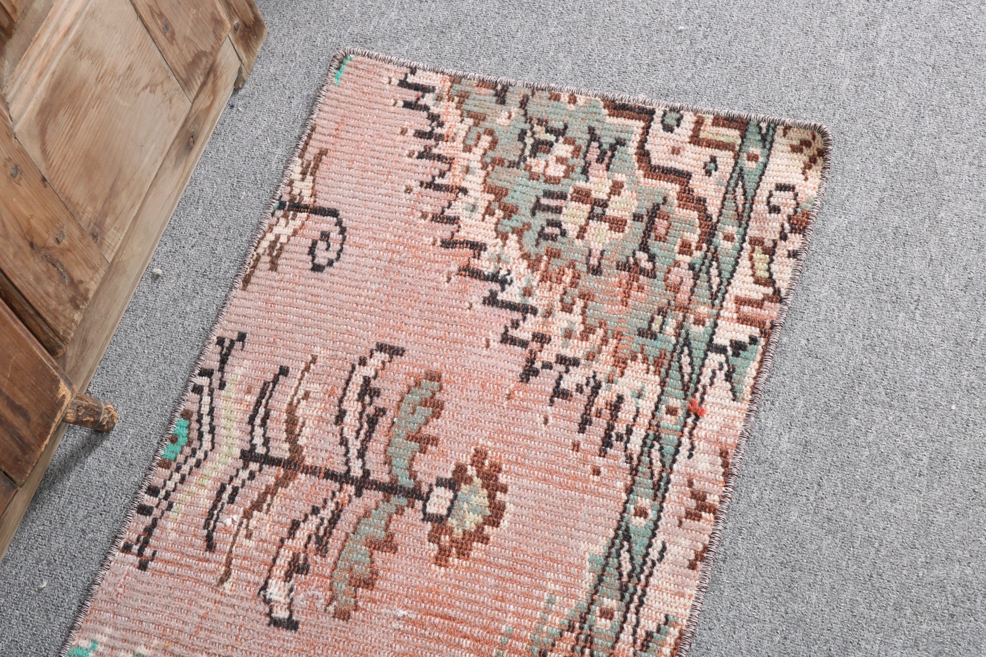 1.5x2.8 ft Küçük Halı, Kahverengi Fas Halıları, Giriş Halısı, Küçük Alan Halıları, Türk Halıları, Vintage Halı, Boho Halıları, Havalı Halı, Yatak Odası Halıları