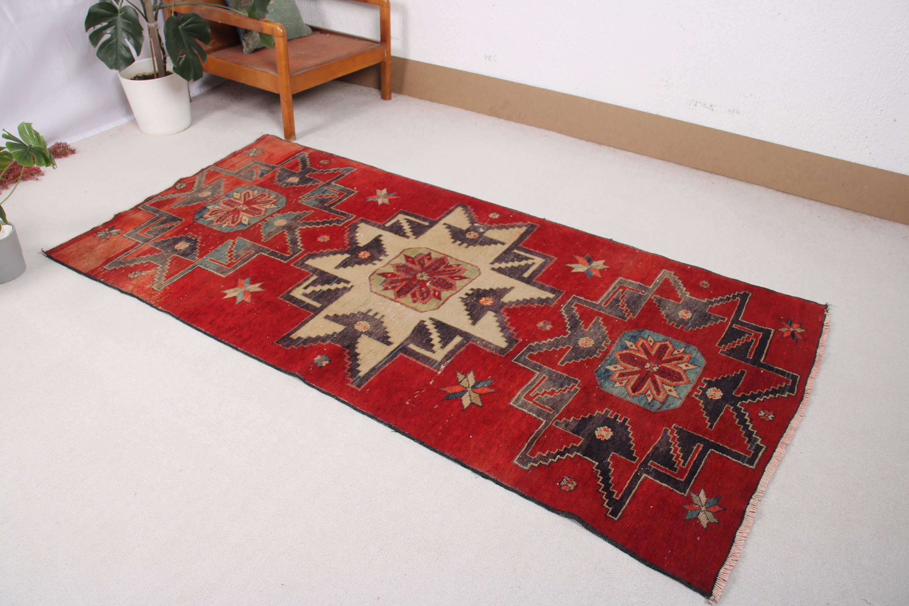 Vintage Area Rugs, Red Anatolian Rugs, Turkey Rugs, 3.9x7.4 ft Area Rug, Nursery Rug, Oushak Rugs, Vintage Rugs, Turkish Rugs, Kitchen Rug