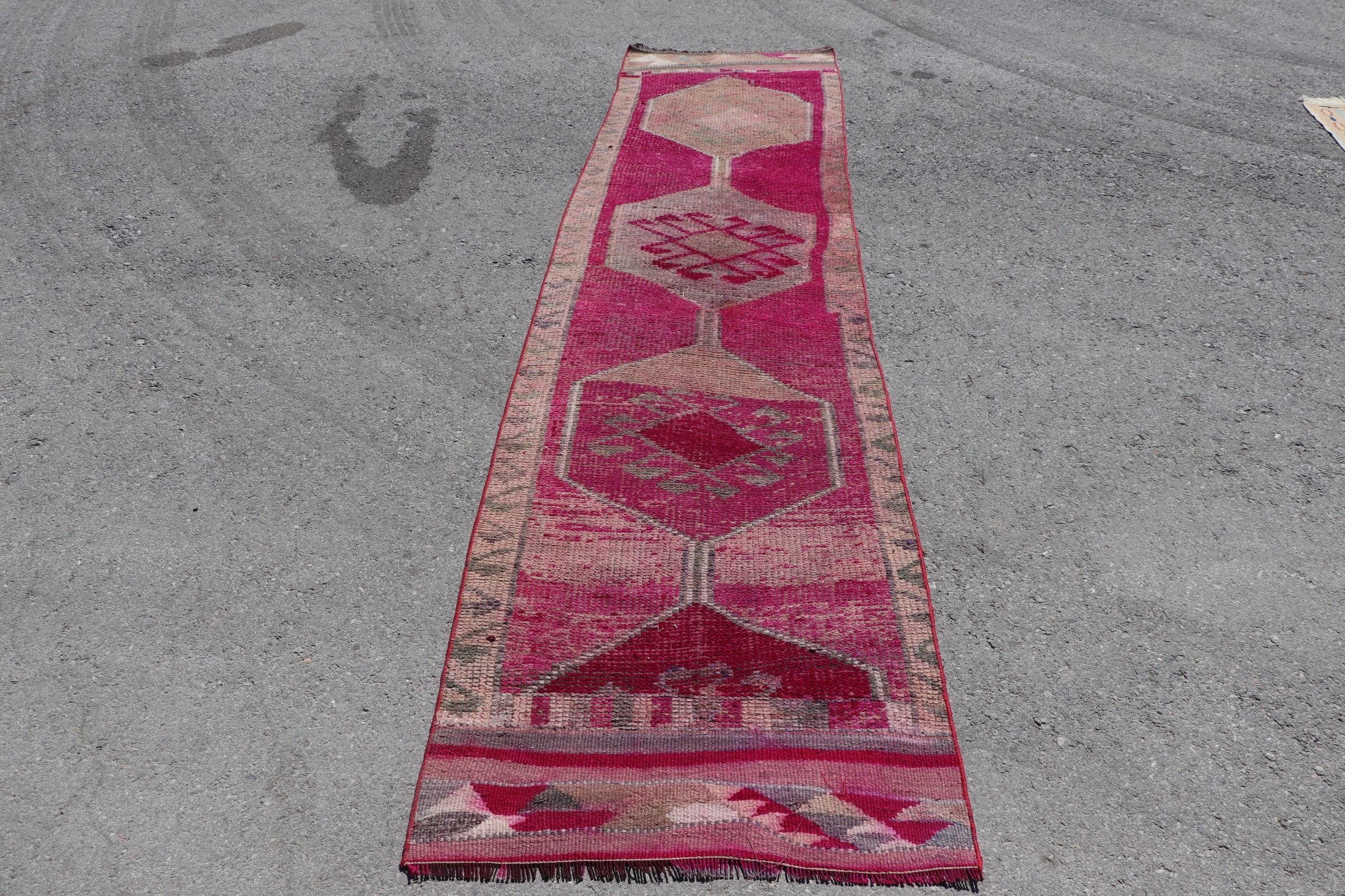 Hallway Rugs, Art Rug, Home Decor Rugs, 2.6x10.2 ft Runner Rug, Pink Oriental Rug, Vintage Rug, Kitchen Rug, Turkish Rugs