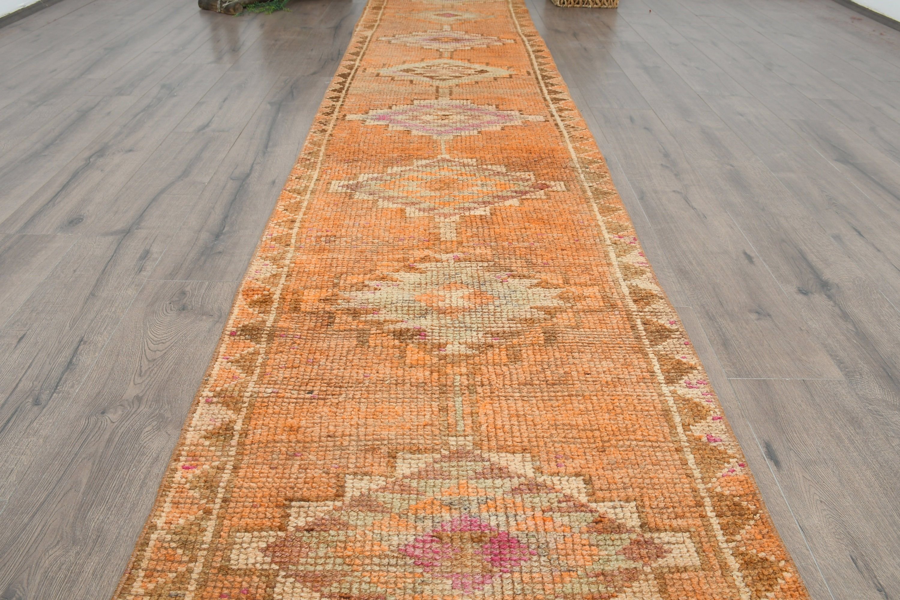 Bedroom Rug, Home Decor Rugs, Retro Rug, Kitchen Rugs, Vintage Rug, 2.5x11.5 ft Runner Rug, Rugs for Kitchen, Turkish Rug, Orange Wool Rug