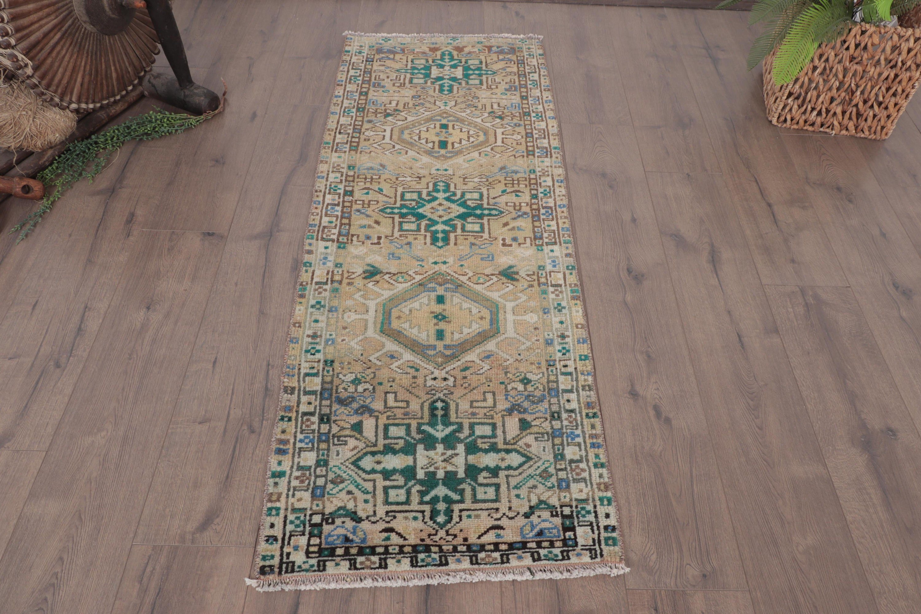 Vintage Rug, Corridor Rugs, Stair Rugs, Statement Rugs, Turkish Rugs, Handwoven Rug, Green  1.9x5.2 ft Runner Rug, Organic Rug