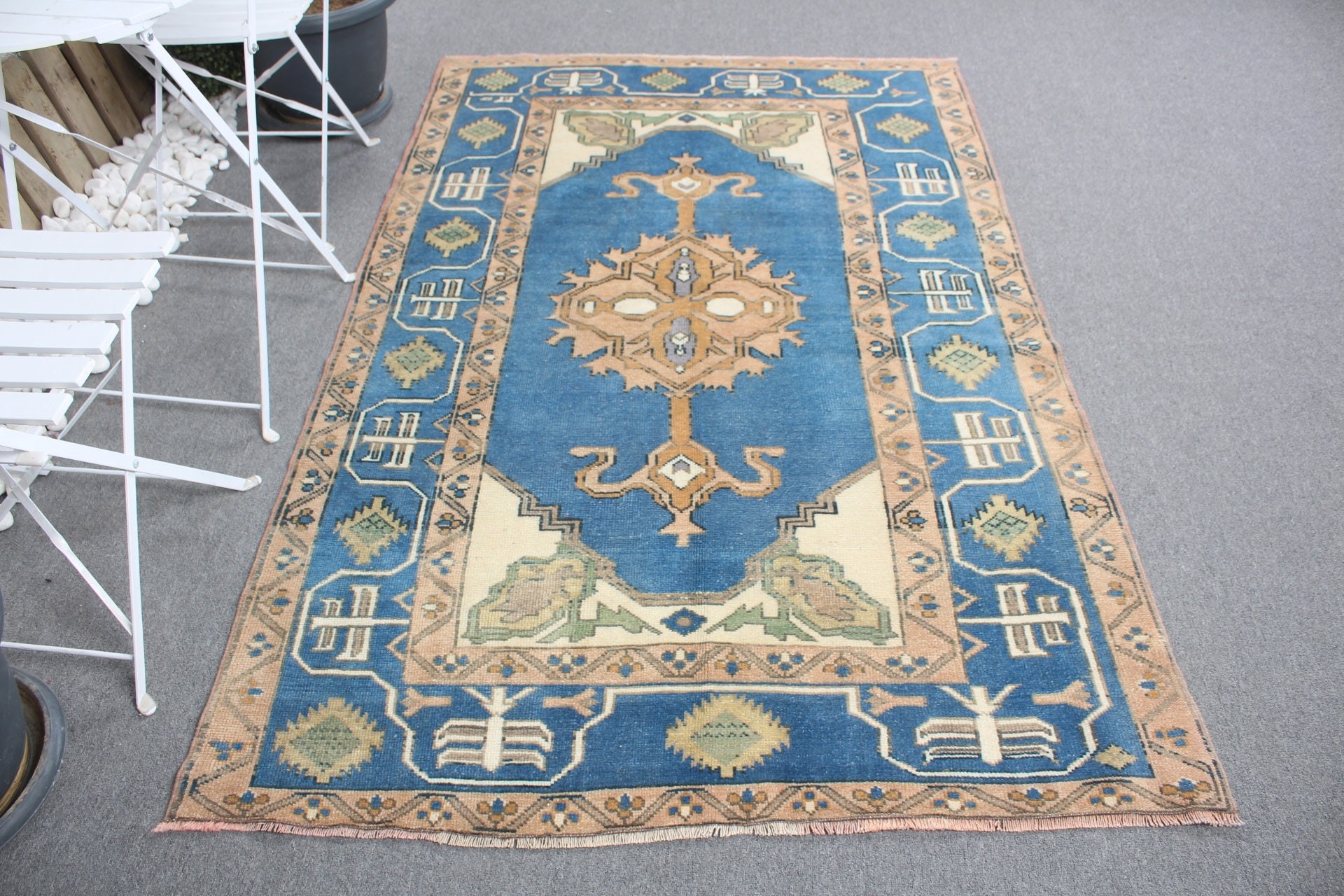 Bedroom Rugs, Cool Rugs, Designer Rugs, Turkish Rug, Vintage Rugs, 4.4x6.6 ft Area Rug, Blue Wool Rug, Rugs for Floor