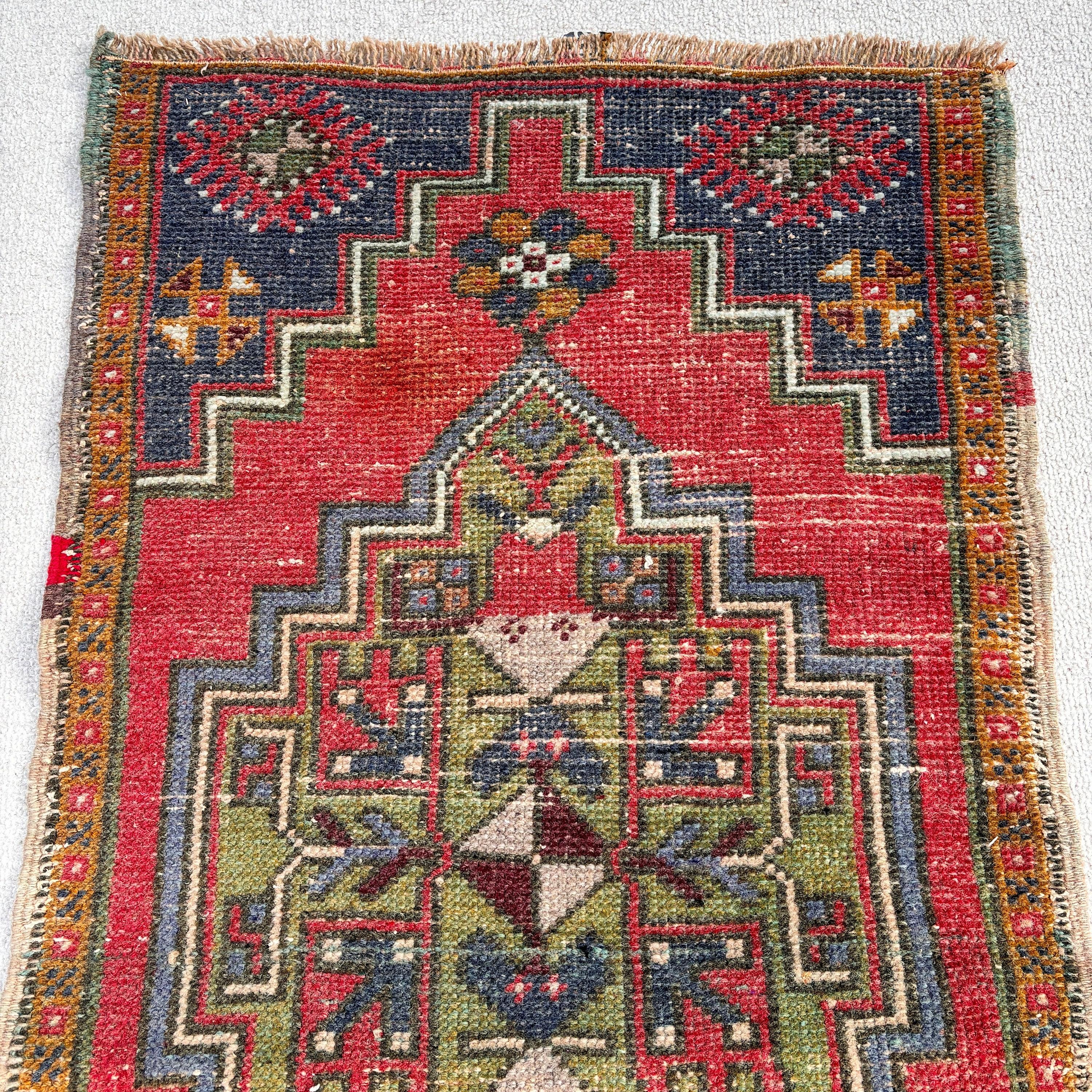 Kırmızı Nötr Halı, Modern Halılar, Vintage Halı, Türk Halıları, 1,7x3,3 ft Küçük Halılar, Boho Halı, Yatak Odası Halısı, Banyo Halıları, Duvara Asılı Halılar