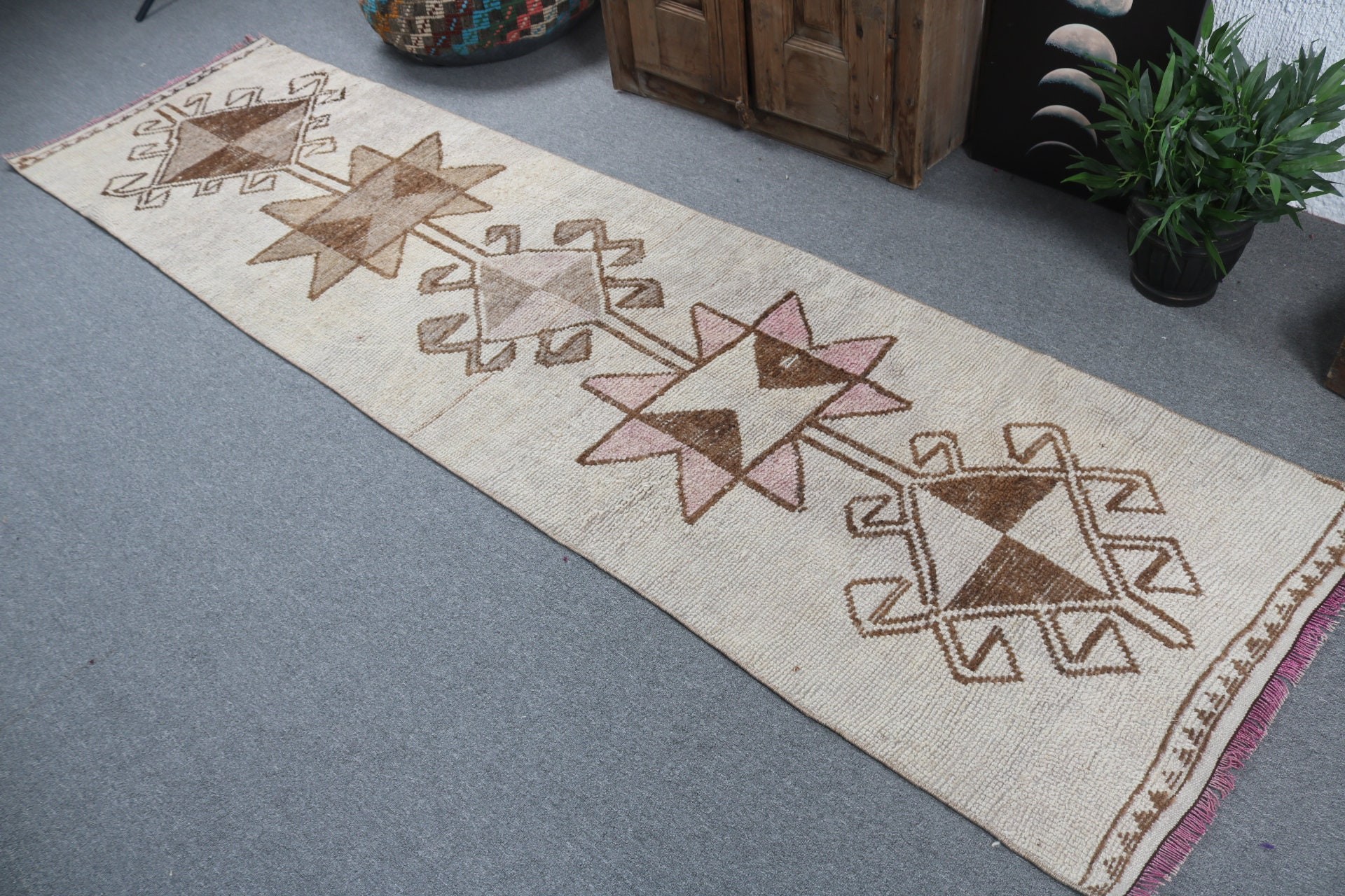 Neutral Rugs, Bedroom Rug, Rugs for Hallway, Vintage Runner Rugs, Vintage Rugs, Turkish Rugs, Beige  2.6x9.9 ft Runner Rug