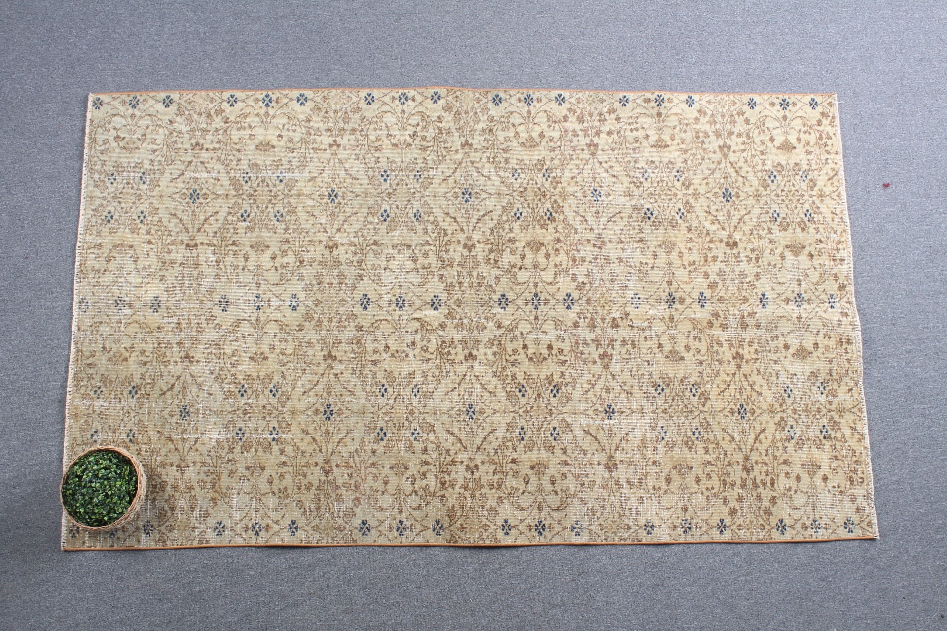 Bej Zemin Halısı, Ev Dekor Halısı, Vintage Halı, Yer Halıları, İç Mekan Halıları, 4.6x7.7 ft Alan Halısı, Oturma Odası Halısı, Düz Dokuma Halılar, Türk Halıları