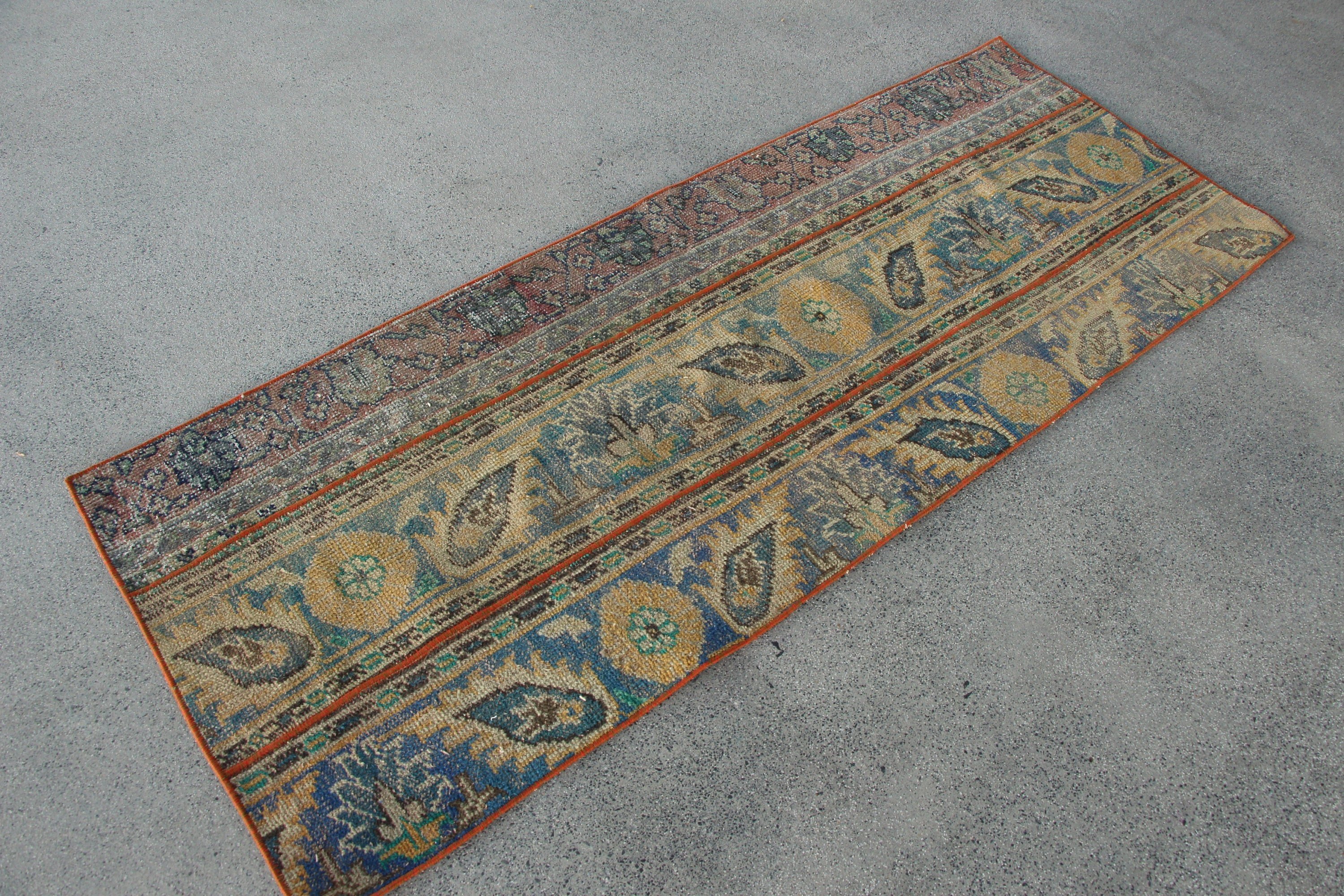 2.4x6.4 ft Runner Rug, Hallway Rug, Turkish Rugs, Anatolian Rug, Blue Floor Rugs, Vintage Rug, Old Rug, Rugs for Kitchen, Oushak Rug