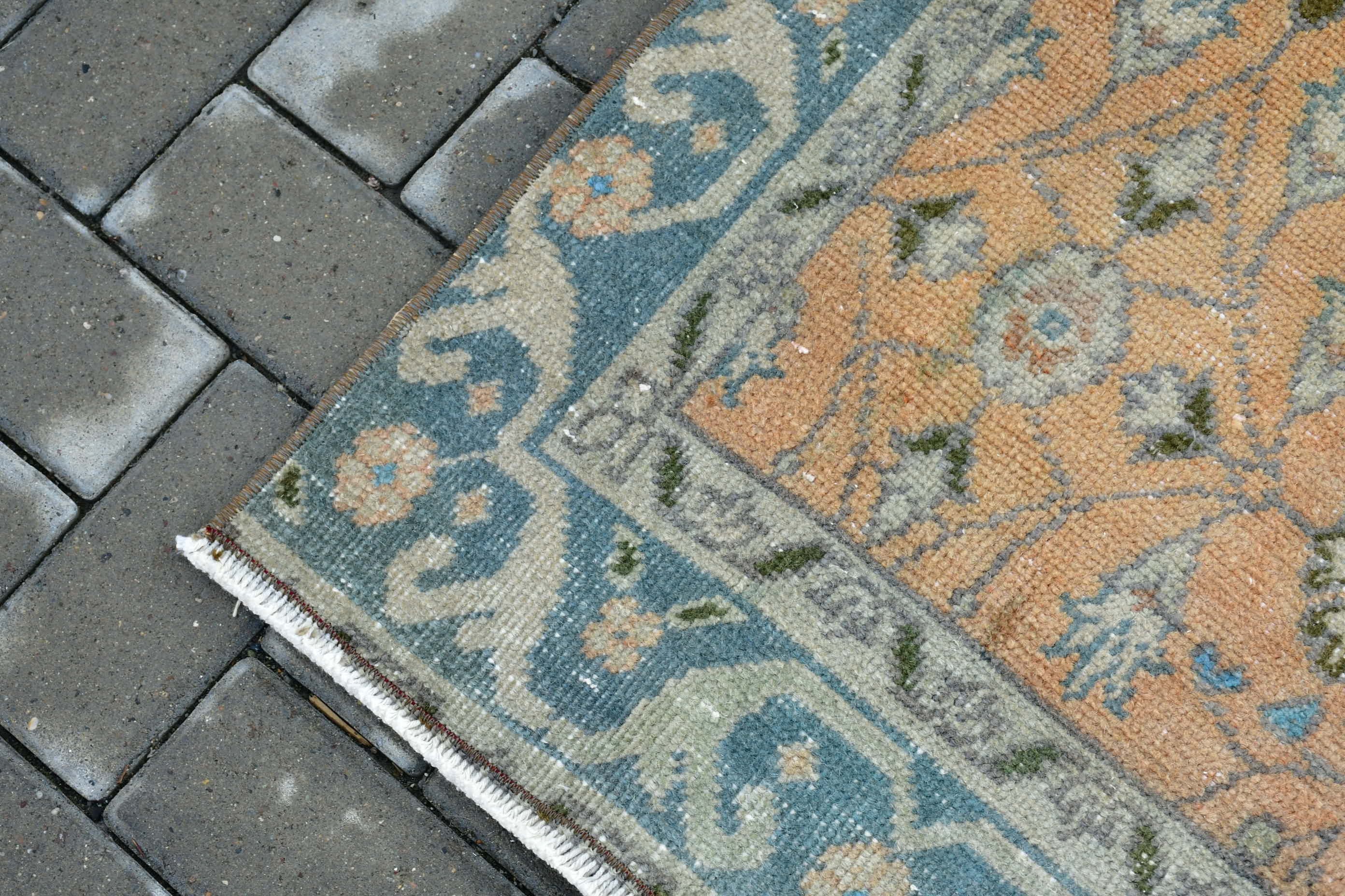 Vintage Rug, Natural Rug, Wool Rugs, Orange Home Decor Rug, 3.9x12.3 ft Runner Rug, Hallway Rugs, Turkish Rugs, Kitchen Rug, Floor Rug