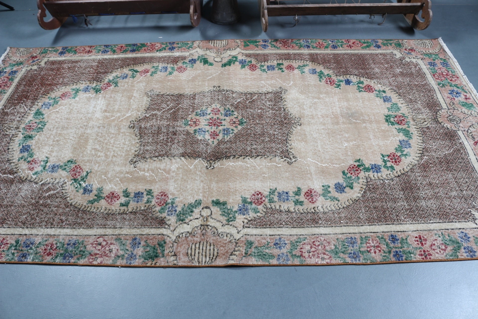 Salon Halısı, Yatak Odası Halısı, Vintage Halılar, Anadolu Halısı, 4.8x8.8 ft Büyük Halı, Türk Halıları, Kahverengi Antika Halı, Yatak Odası Halıları, Oryantal Halı