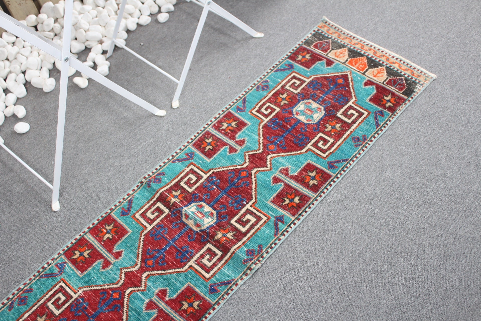 Blue Kitchen Rug, Aztec Rugs, Vintage Rug, Moroccan Rugs, Turkish Rug, Hallway Rug, 1.4x5.6 ft Runner Rug, Rugs for Hallway