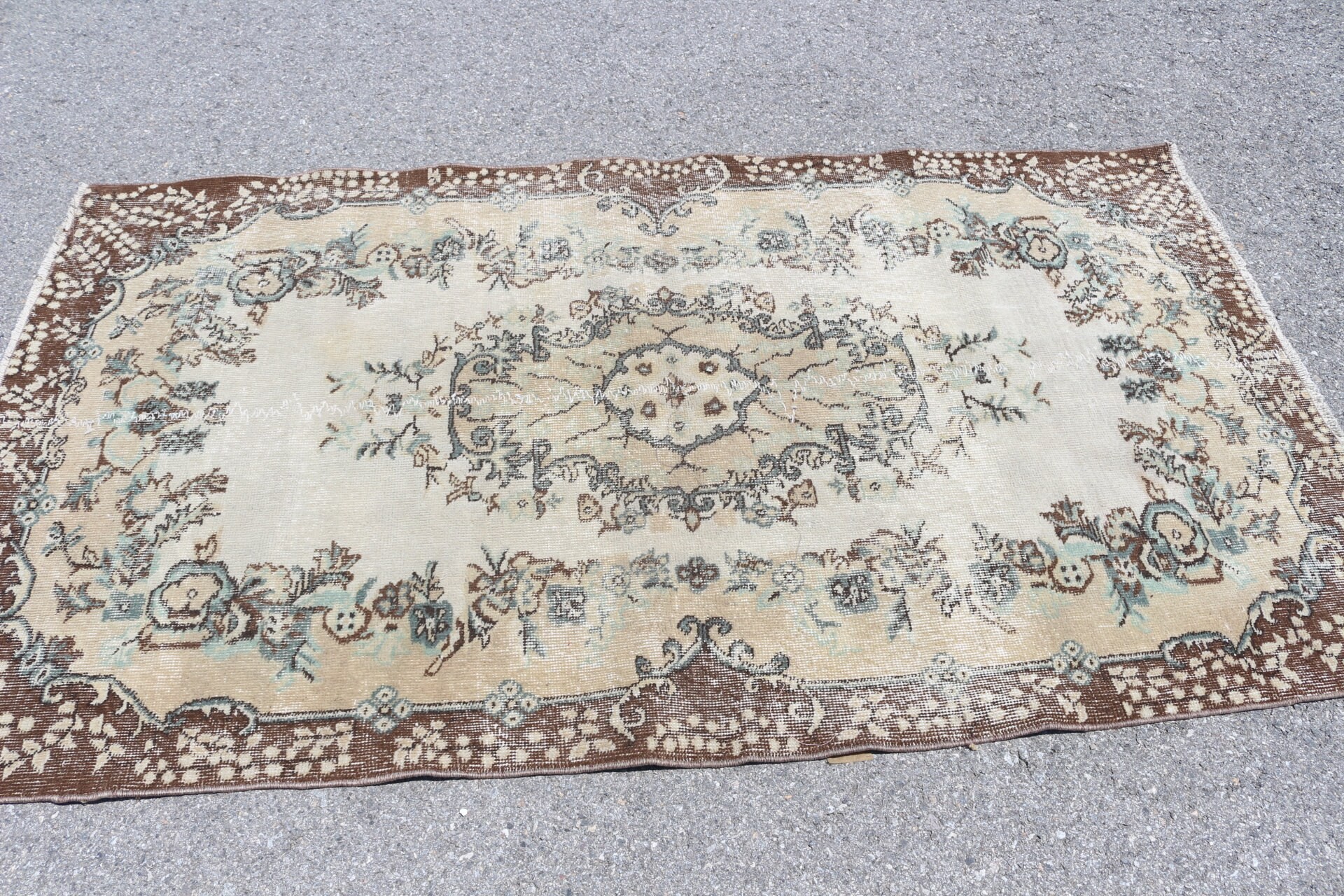 Yer Halısı, Alan Halıları, Vintage Halı, 3,9x6,8 ft Alan Halısı, Oturma Odası Halısı, Bej Yün Halı, Türk Halısı, Oryantal Halılar