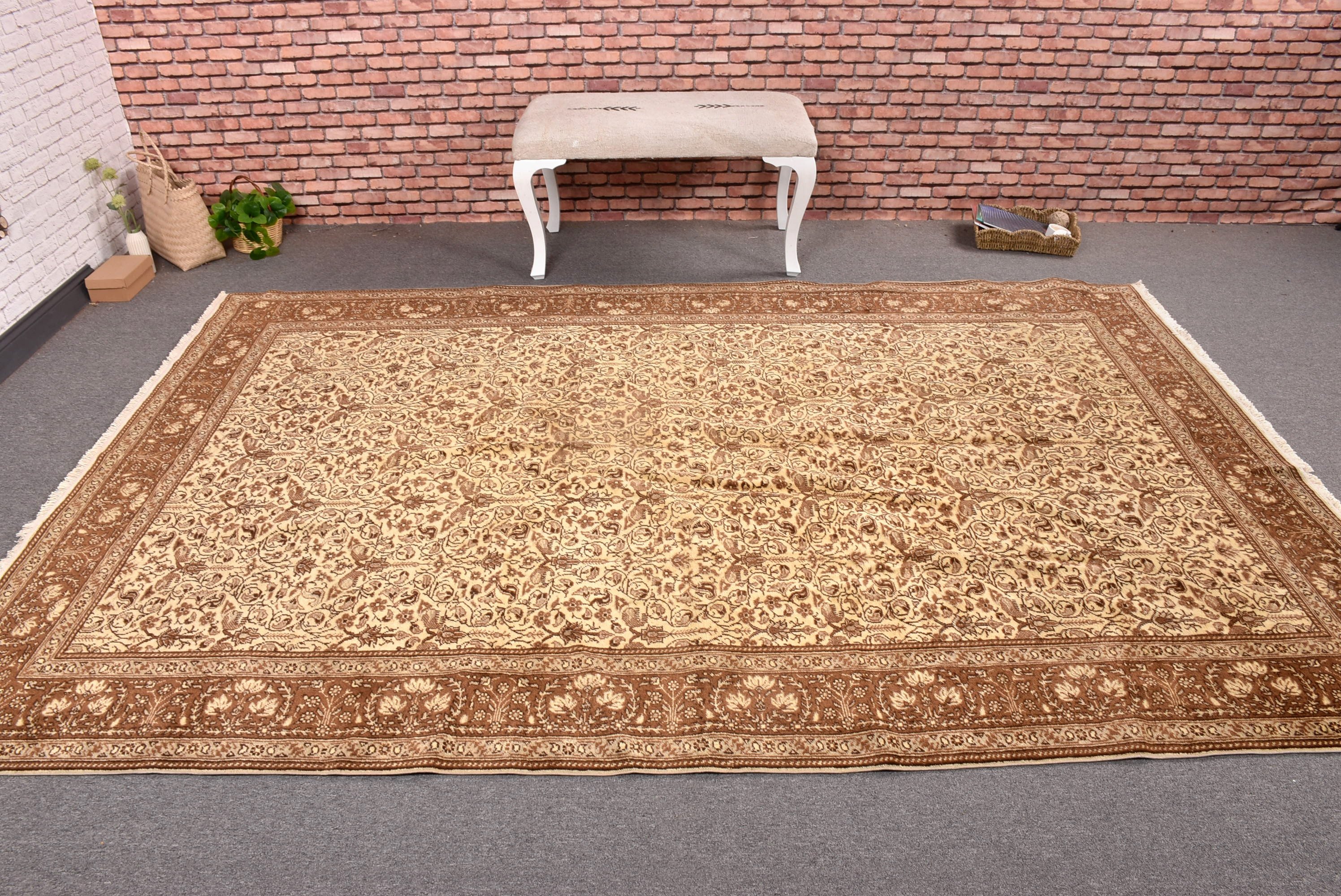 Ev Dekor Halısı, 6.2x9.5 ft Büyük Halılar, El Dokuma Halı, Yemek Odası Halıları, Vintage Halılar, Bej Fas Halısı, Yatak Odası Halıları, Türk Halıları