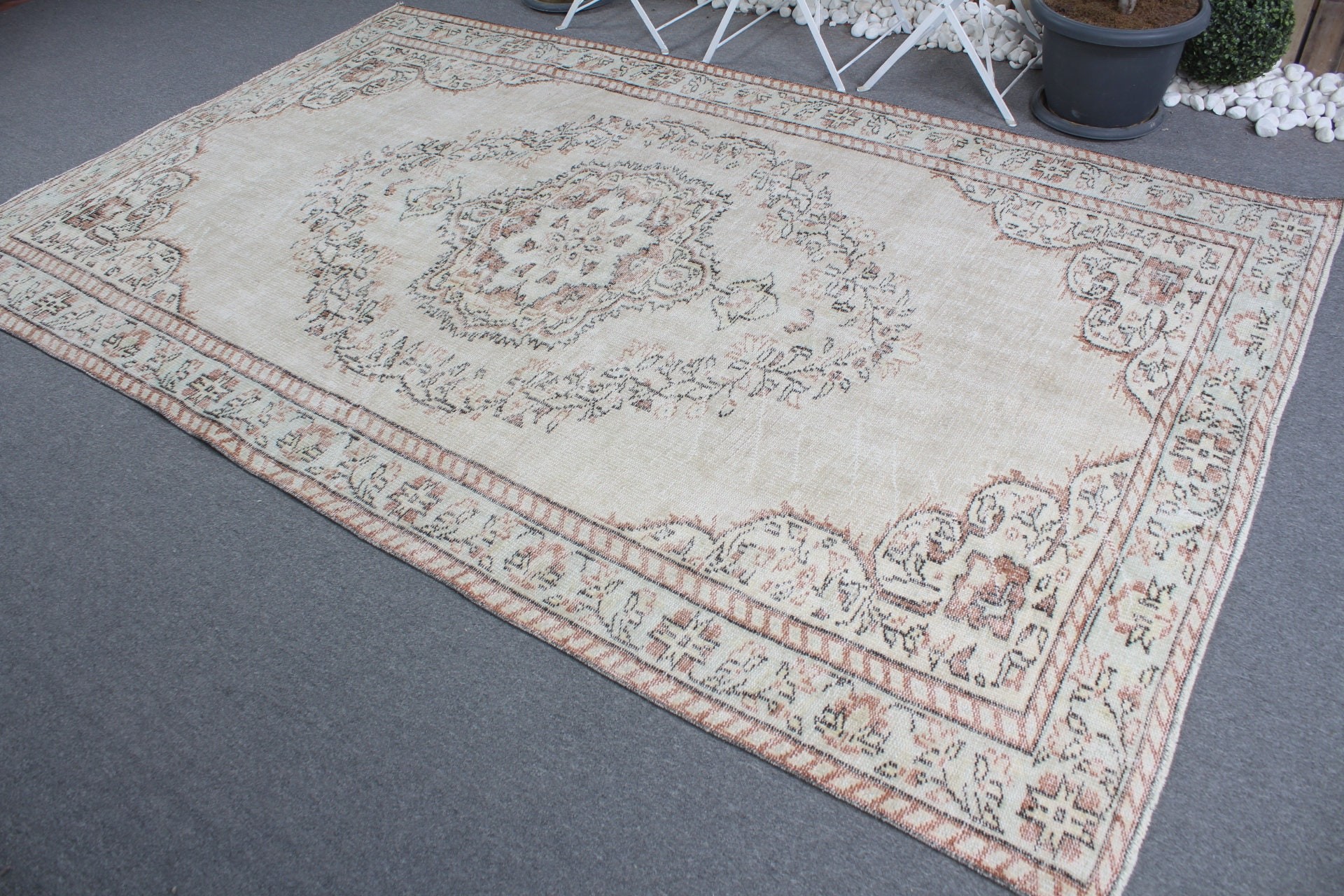 Türk Halıları, 5.8x9.4 ft Büyük Halılar, El Yapımı Halı, Oturma Odası Halıları, Mutfak Halısı, Bej Oryantal Halılar, Vintage Halı, Salon Halıları, Yün Halılar