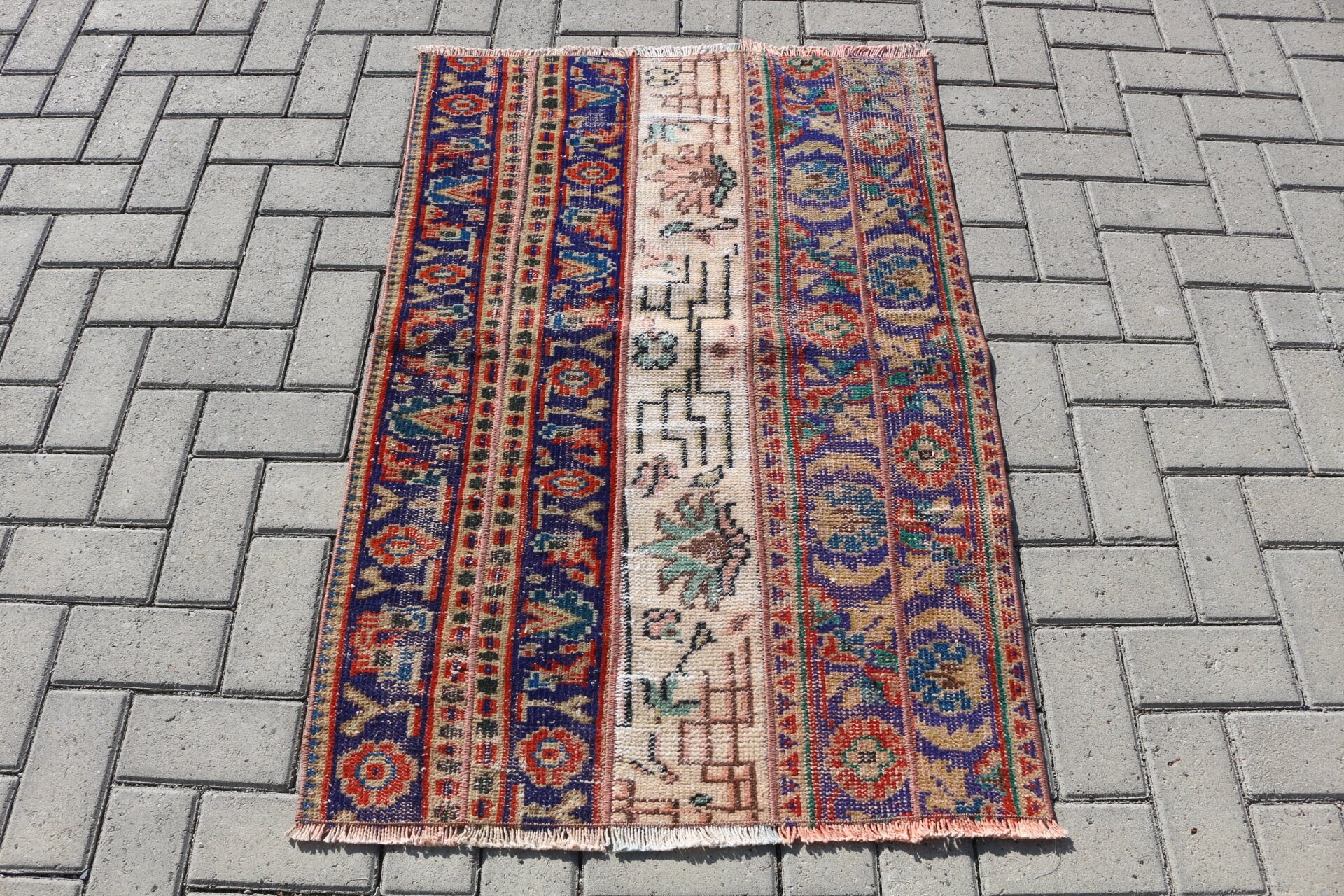 Turkish Rugs, Blue  2.6x3.9 ft Small Rugs, Bathroom Rug, Entry Rug, Kitchen Rug, Vintage Rugs, Rugs for Bath, Oushak Rugs