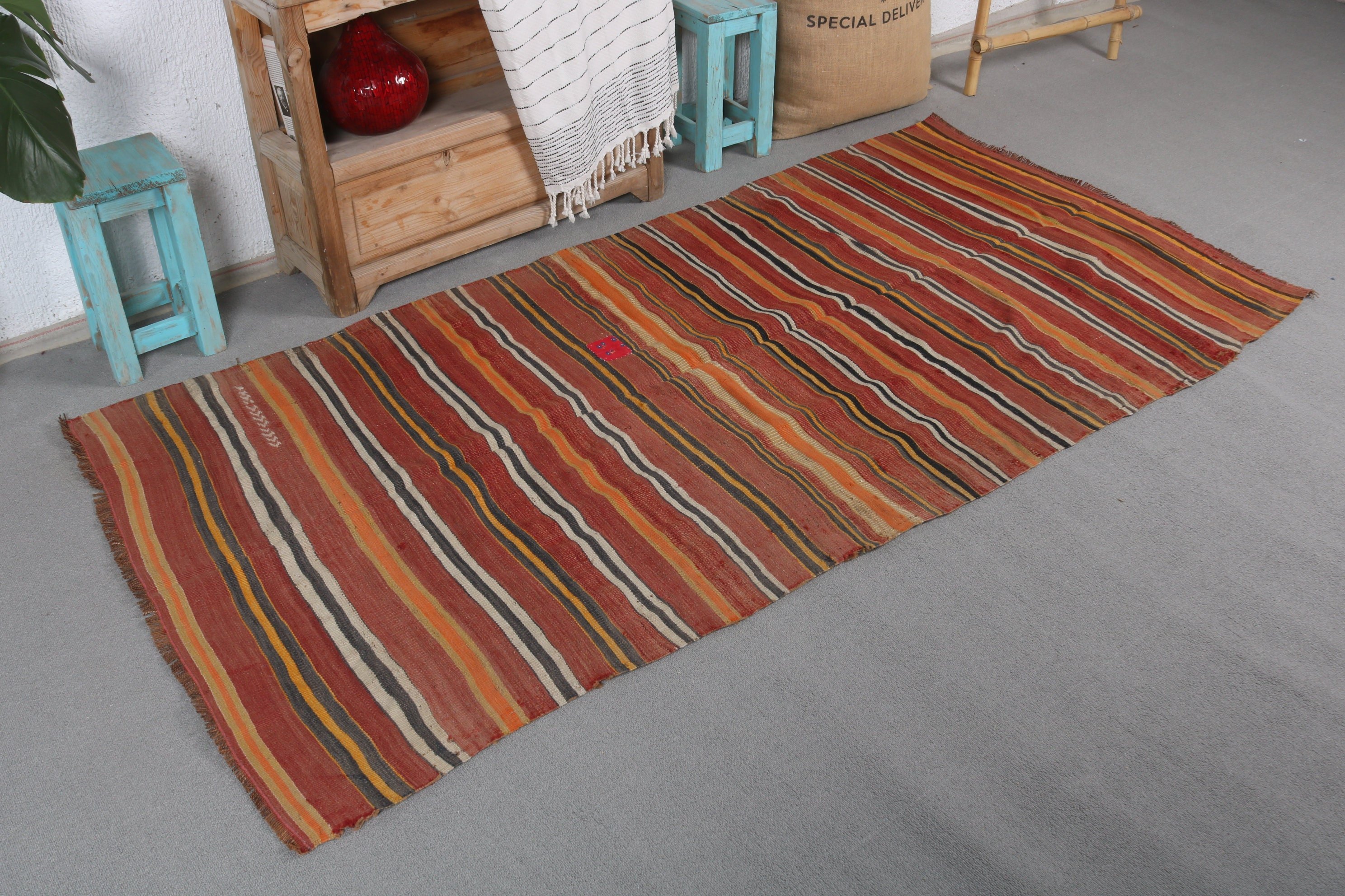 Türk Halısı, Çocuk Halıları, Yer Halıları, Kilim, Oryantal Halı, 3,4x7,1 ft Alan Halıları, Kırmızı Soğuk Halılar, El Dokuma Halı, Vintage Halı