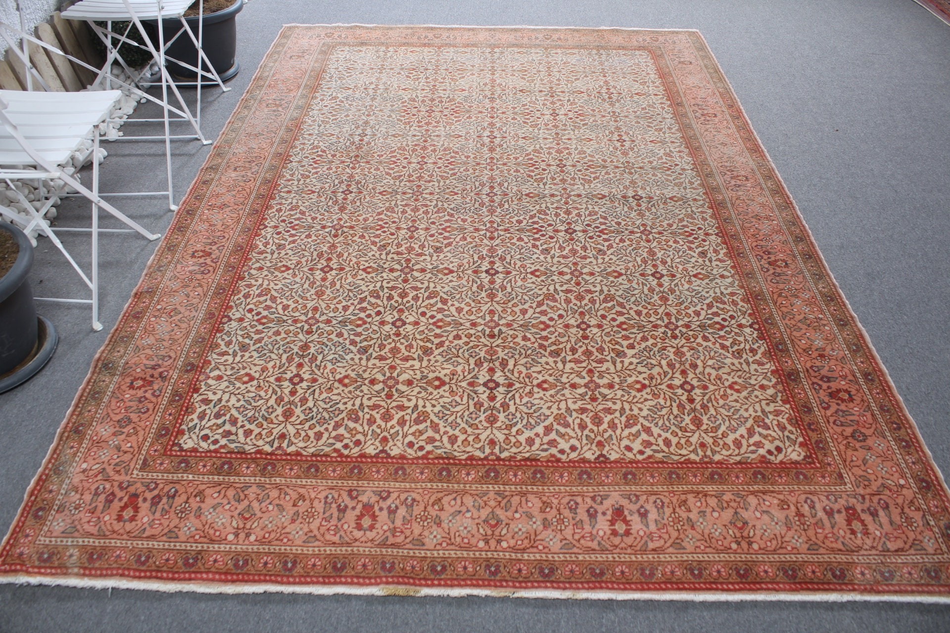 Anadolu Halısı, Eski Halı, Yemek Odası Halısı, Türk Halısı, Bej Anadolu Halısı, 6.5x9.5 ft Büyük Halı, Fas Halısı, Vintage Halı, Oturma Odası Halısı