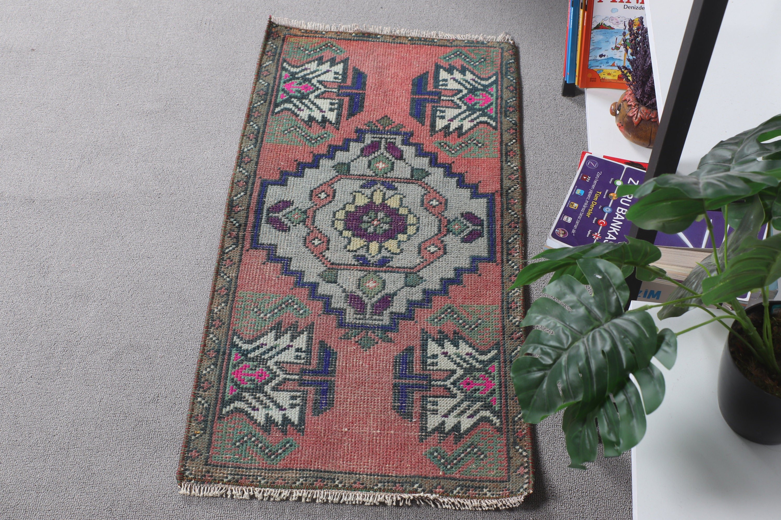 Vintage Rug, Turkish Rug, Bathroom Rug, Nomadic Rug, Rugs for Bathroom, Red  1.5x3 ft Small Rugs, Floor Rug, Home Decor Rug