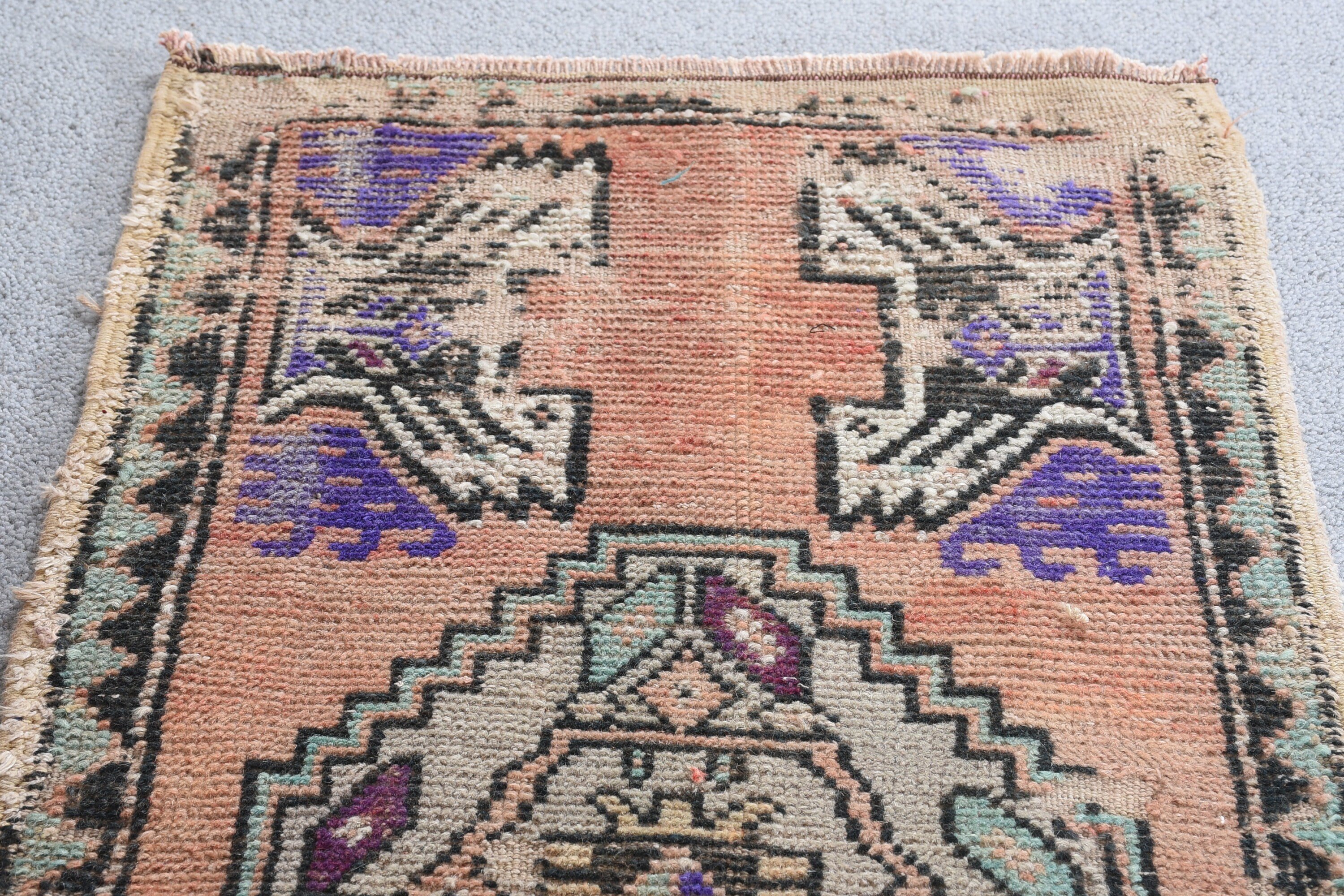 Estetik Halı, Vintage Halı, Fas Halısı, Banyo Halısı, Paspas Halısı, 1.5x2.8 ft Küçük Halı, Kahverengi Yatak Odası Halısı, Türk Halısı