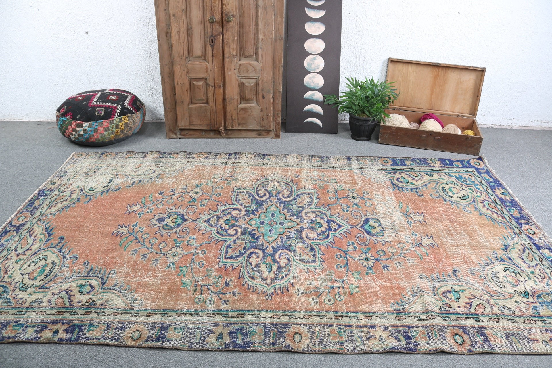 Büyük Oushak Halı, Yün Halılar, Vintage Dekor Halı, Kırmızı Oushak Halılar, Türk Halıları, Salon Halısı, 5.7x9.6 ft Büyük Halılar, Lüks Halılar, Vintage Halılar