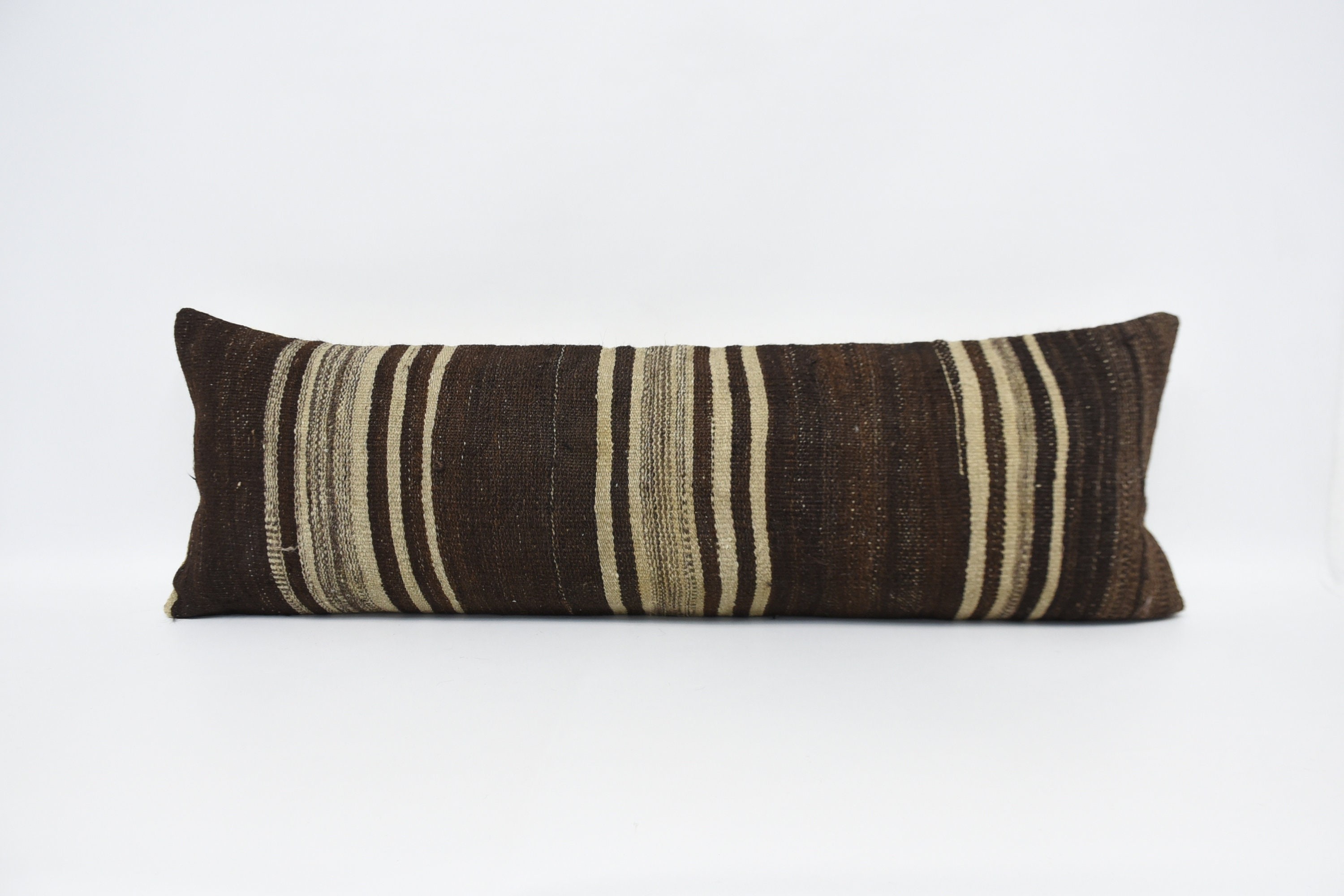Ev Dekor Yastık, Tribal Yastık Kılıfı, İç Tasarım Yastık, Vintage Kilim Yastık, 16"x48" Kahverengi Yastık Kılıfı
