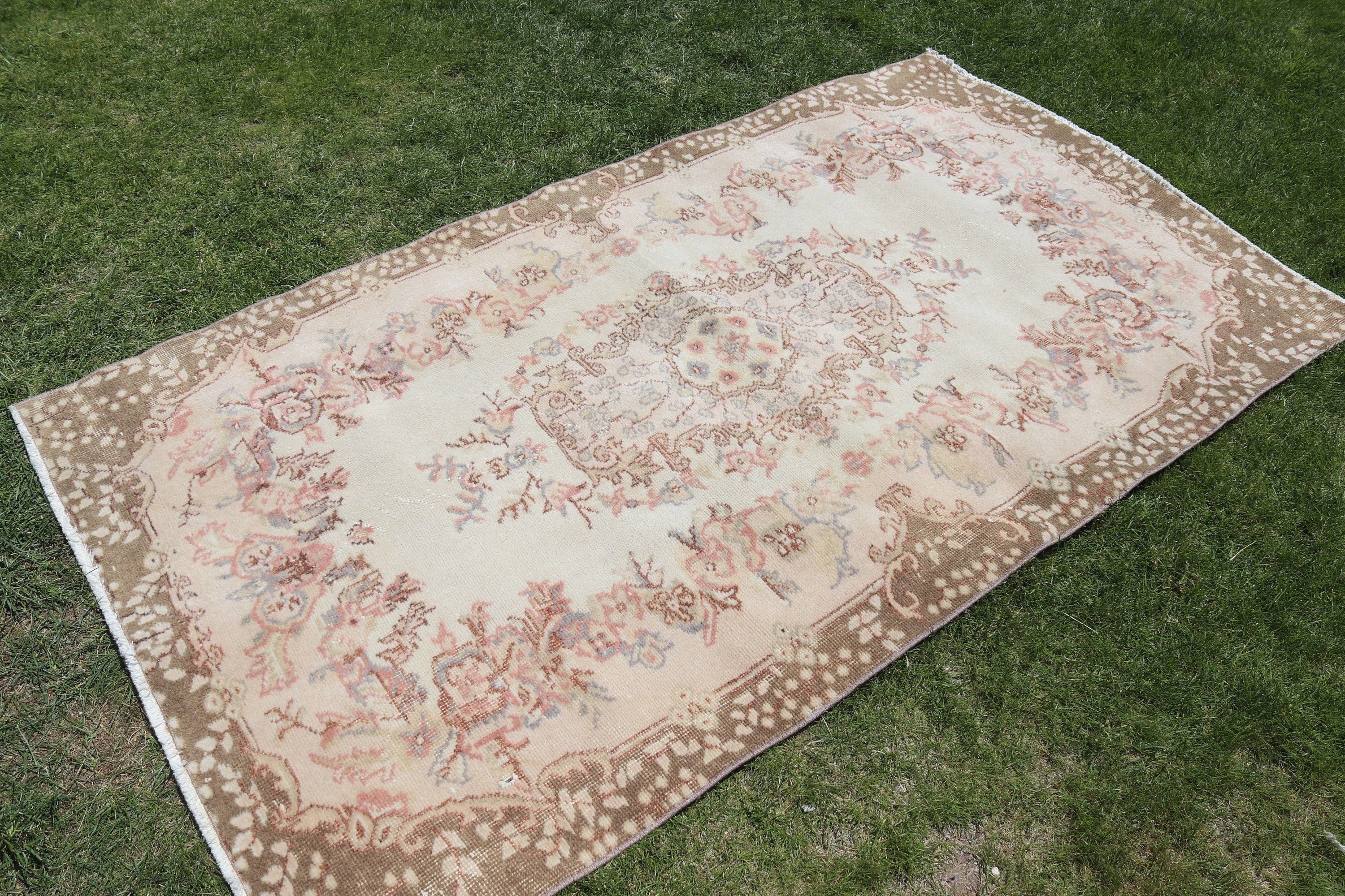 Boho Halı, Türk Halısı, Düz Dokuma Halı, 3,8x6,8 ft Alan Halıları, Bej Yün Halı, Vintage Halılar, El Yapımı Halı, İç Mekan Halıları, Mutfak Halıları