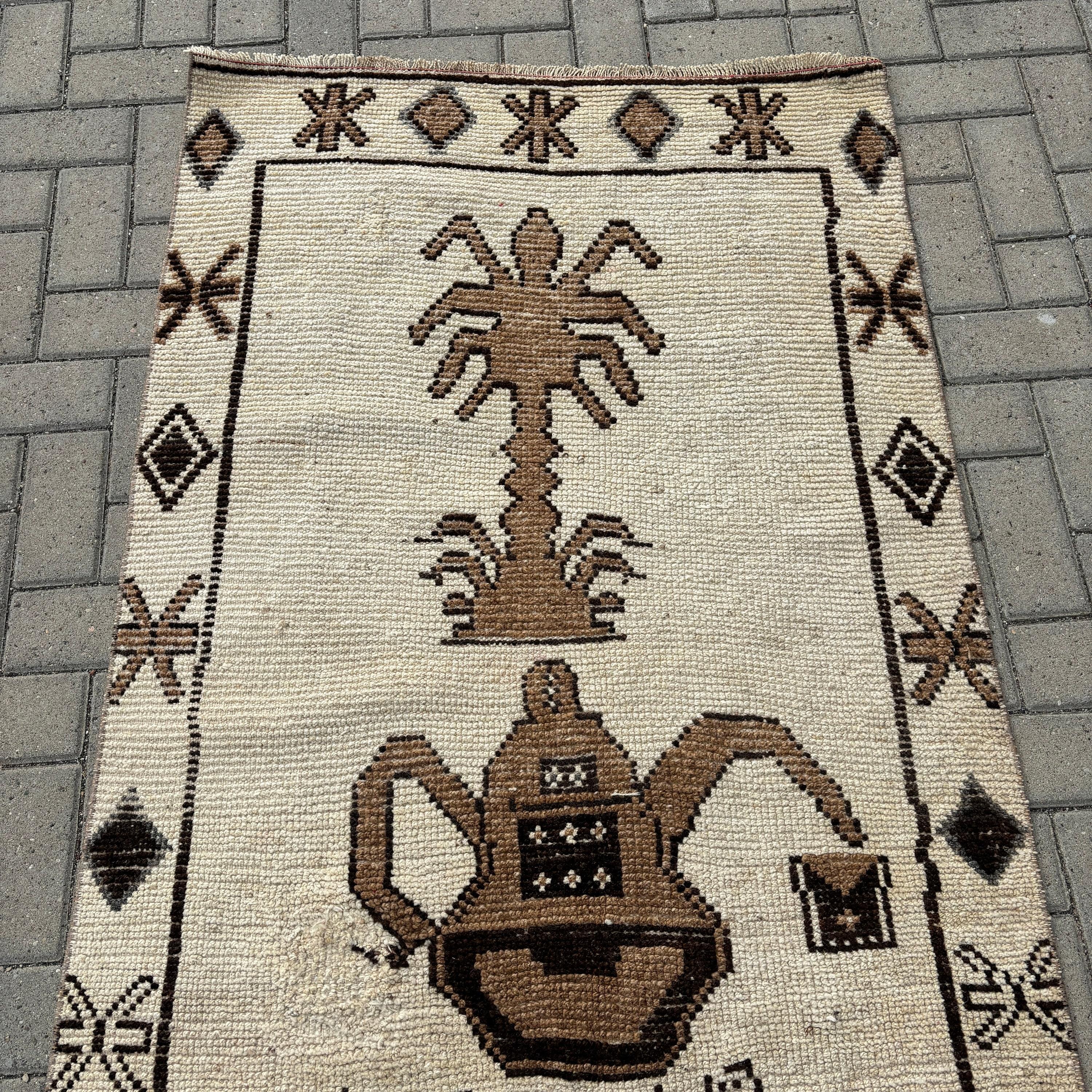 Lüks Halılar, Vintage Halı, Bej Nötr Halılar, 3.2x11.2 ft Runner Halıları, Vintage Runner Halısı, Bildiri Halısı, Türk Halıları, Uzun Yolluk Halıları