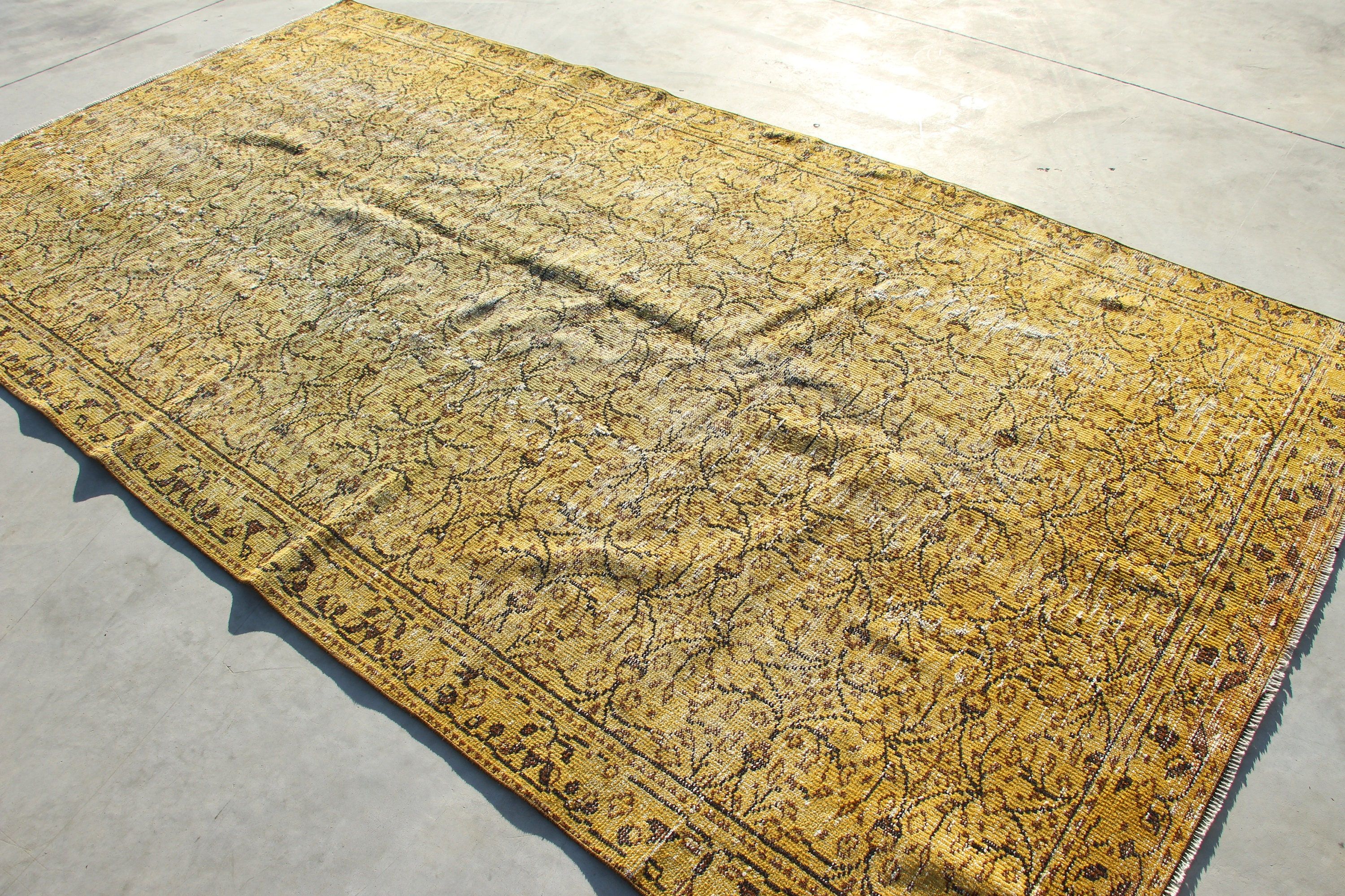 Dekoratif Halı, Vintage Halı, Sarı 5.6x10.5 ft Büyük Halılar, Yatak Odası Halıları, Türk Halısı, Salon Halısı, Mutfak Halısı, Ev Dekor Halısı