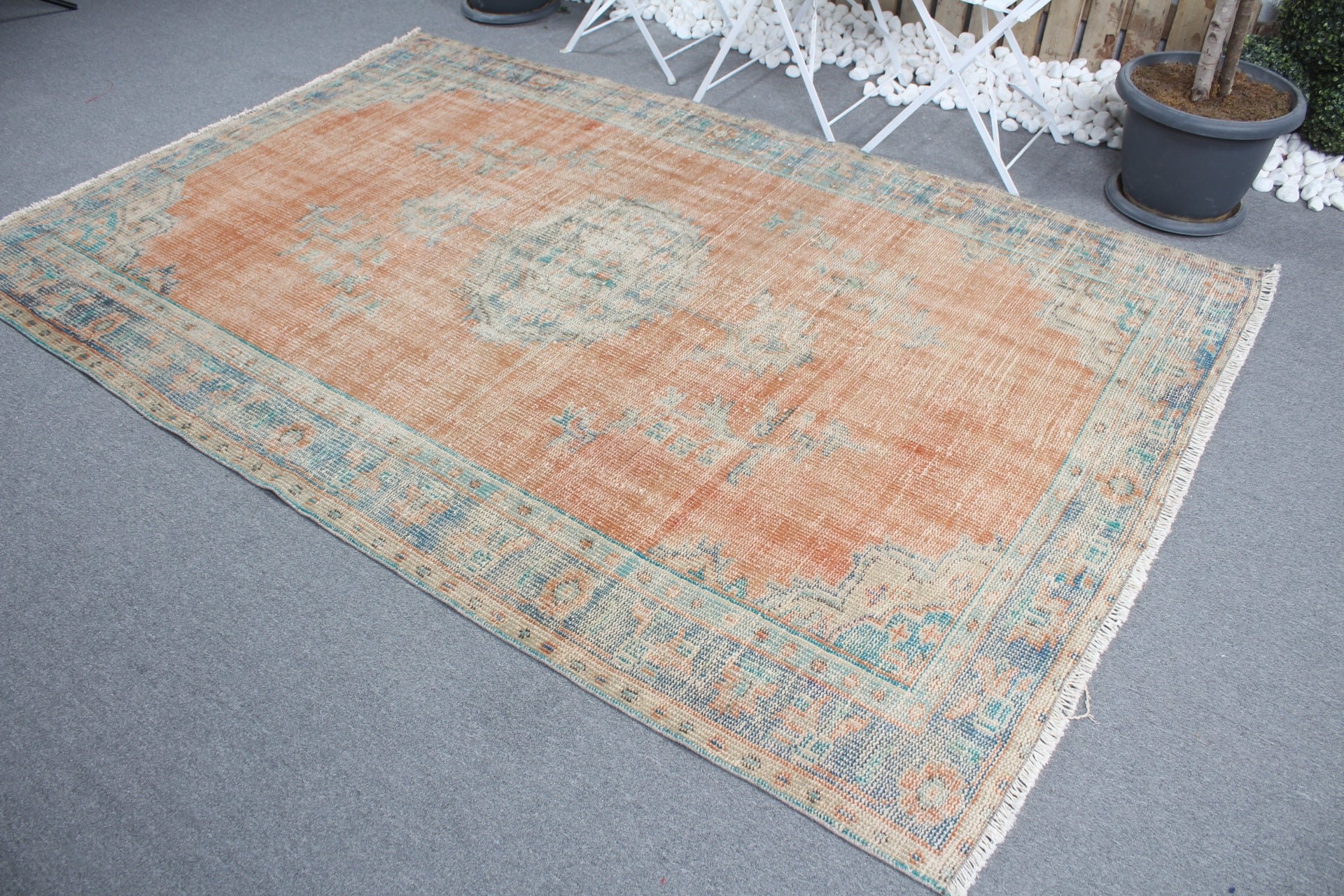 Bedroom Rug, Orange Floor Rug, Moroccan Rug, Living Room Rug, 5.4x8.5 ft Large Rug, Rugs for Salon, Turkish Rug, Vintage Rug