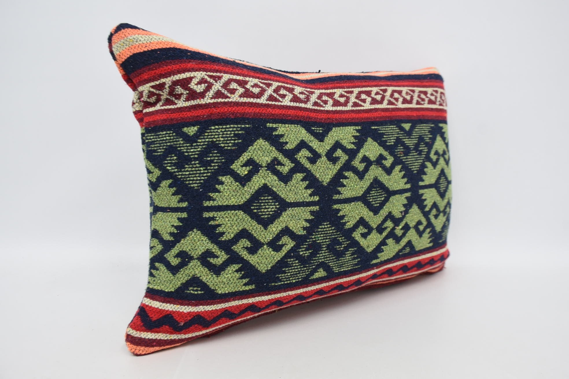 Lounge Throw Cushion, Pillow for Couch, 16"x24" Green Pillow Sham, Ethnical Kilim Rug Pillow, Kilim Pillow, Living Room Throw Cushion Case